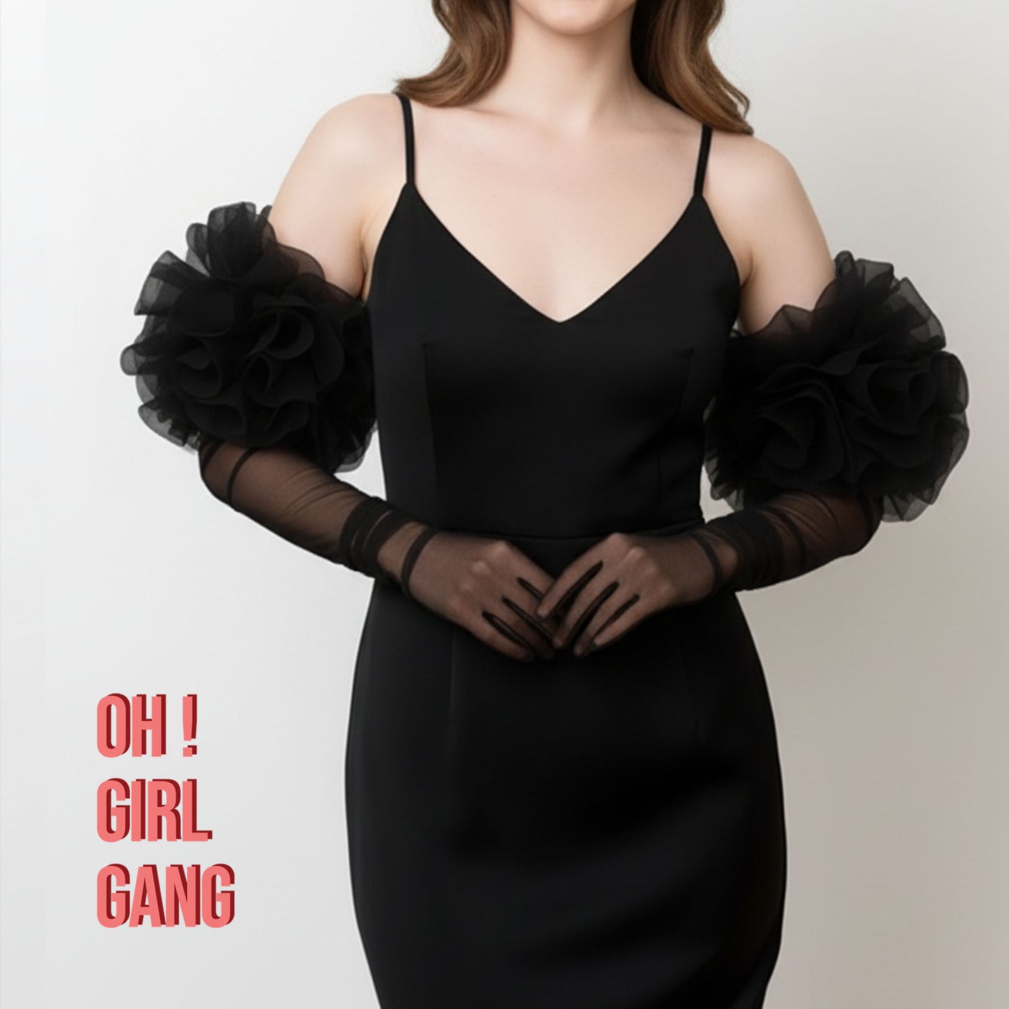 Bridal Puffy Tulle Statement Gloves – Sheer Opera-Length (White & Black)