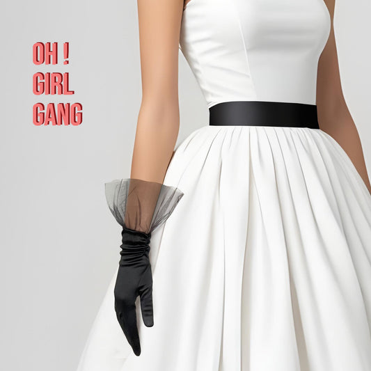 Satin Short Gloves with Tulle Ruffles