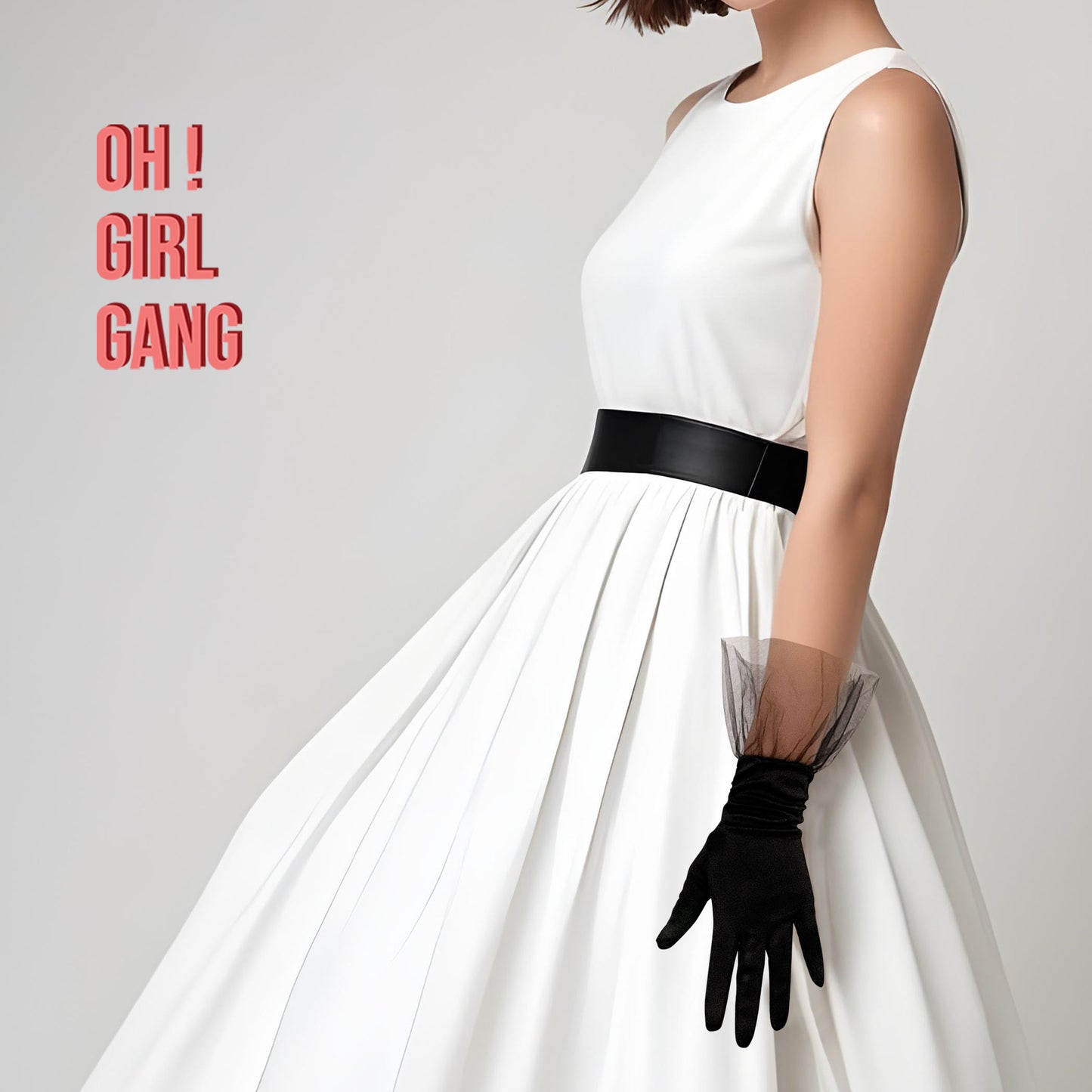 Satin Short Gloves with Tulle Ruffles