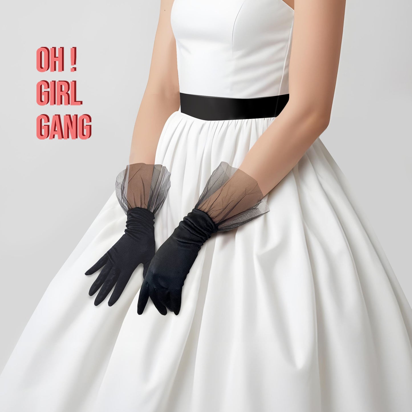 Satin Short Gloves with Tulle Ruffles