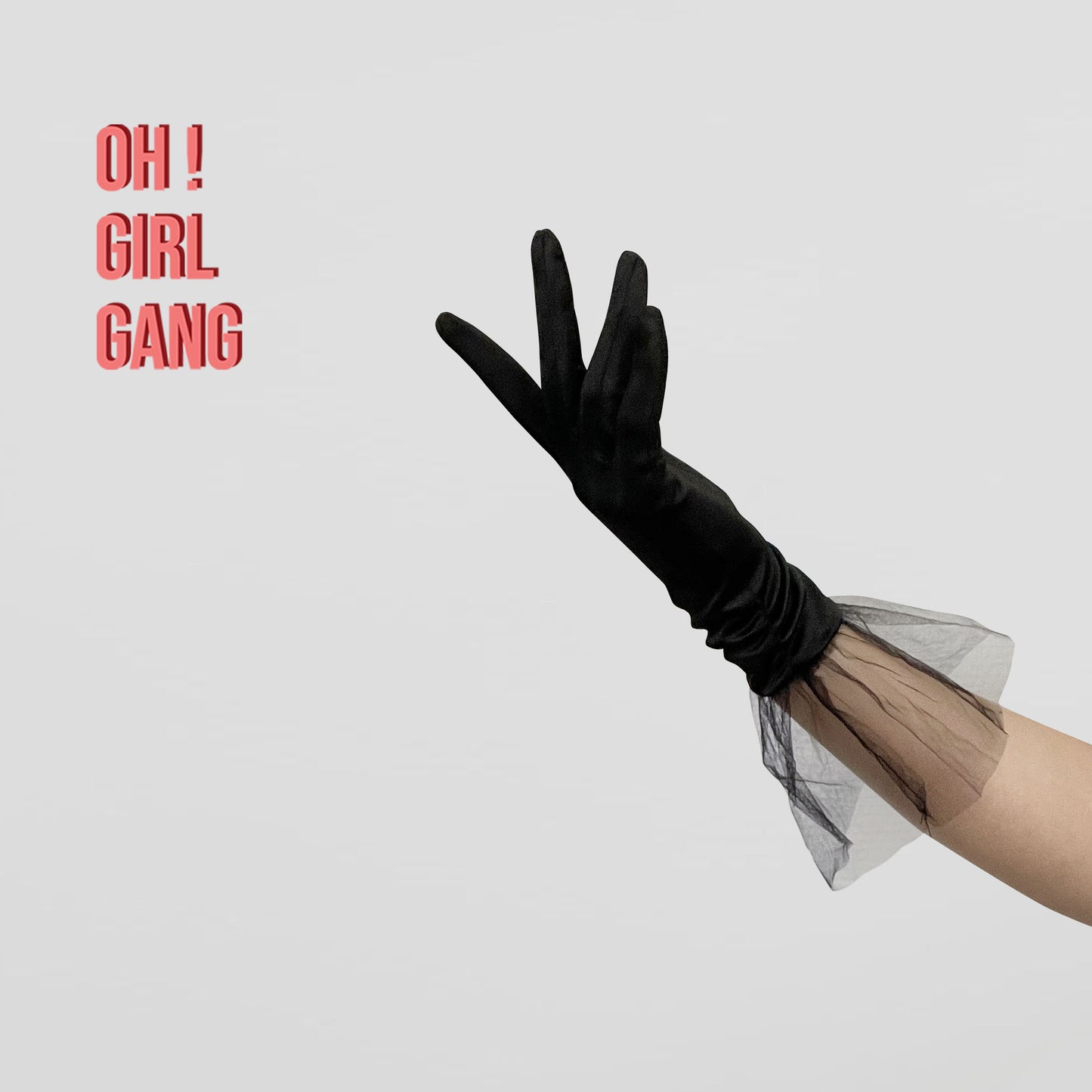 Satin Short Gloves with Tulle Ruffles