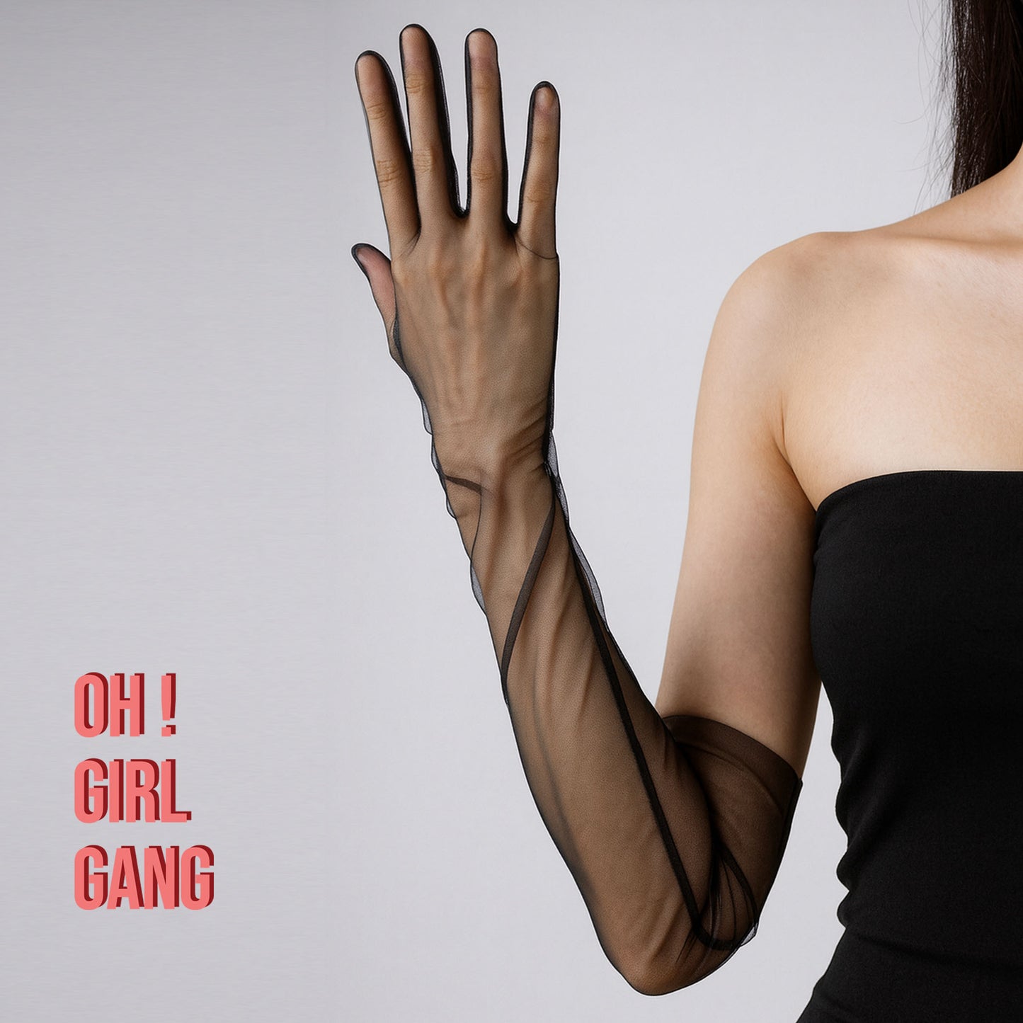 Black Tulle Sheer Opera Gloves (70cm long)