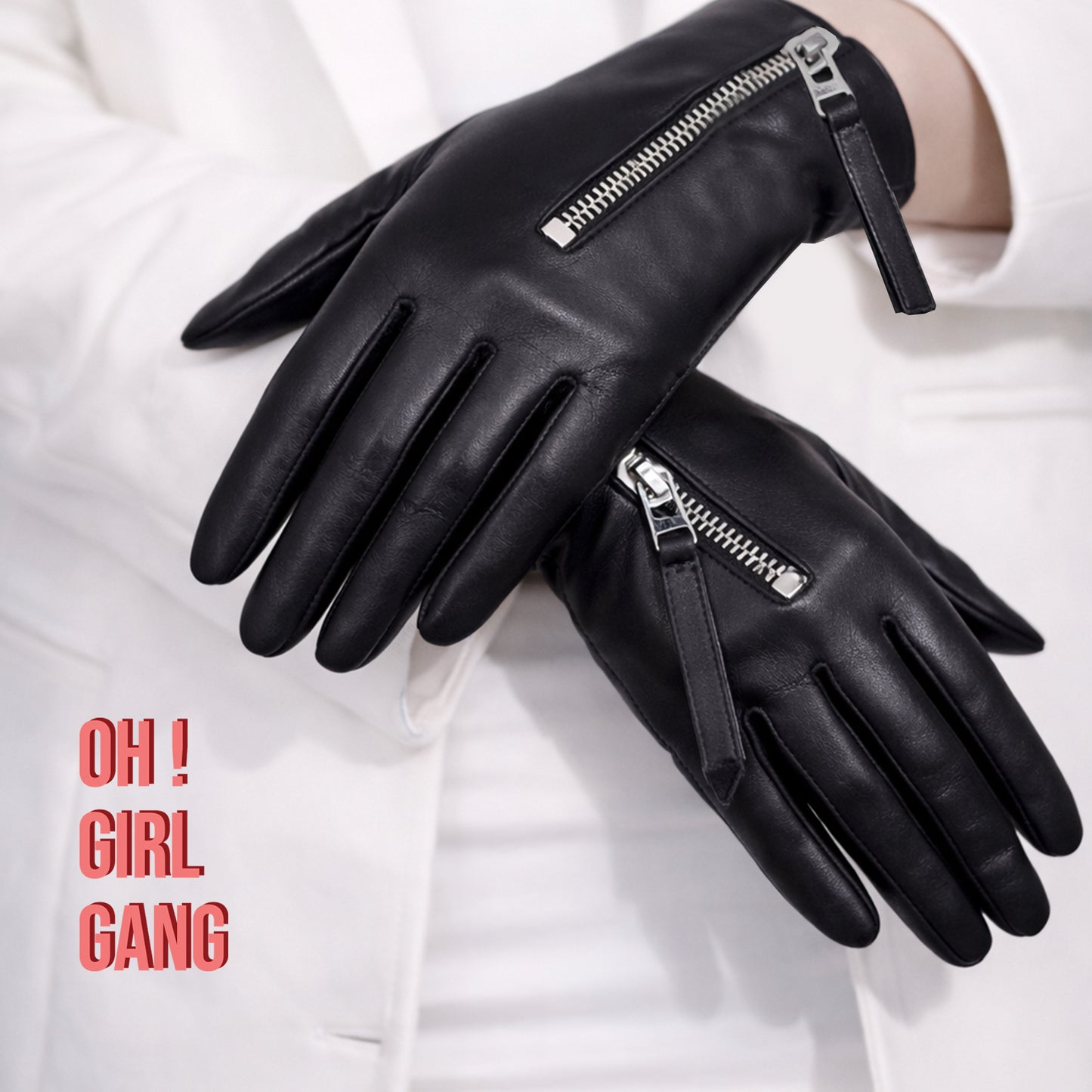 Genuine Leather Short Gloves with Zipper – Black Leather Gloves – Statement Gloves 