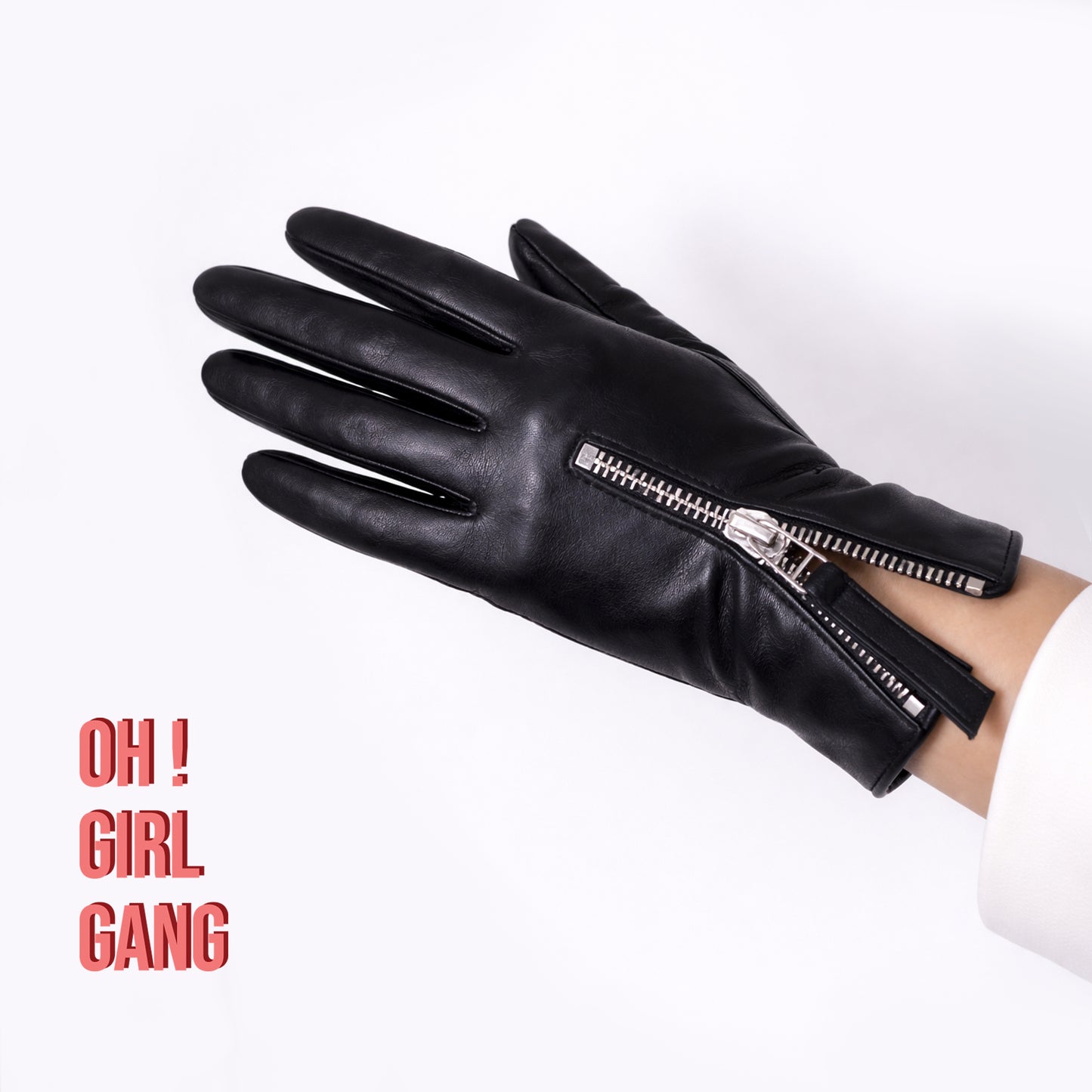 Genuine Leather Short Gloves with Zipper – Black Leather Gloves – Statement Gloves 