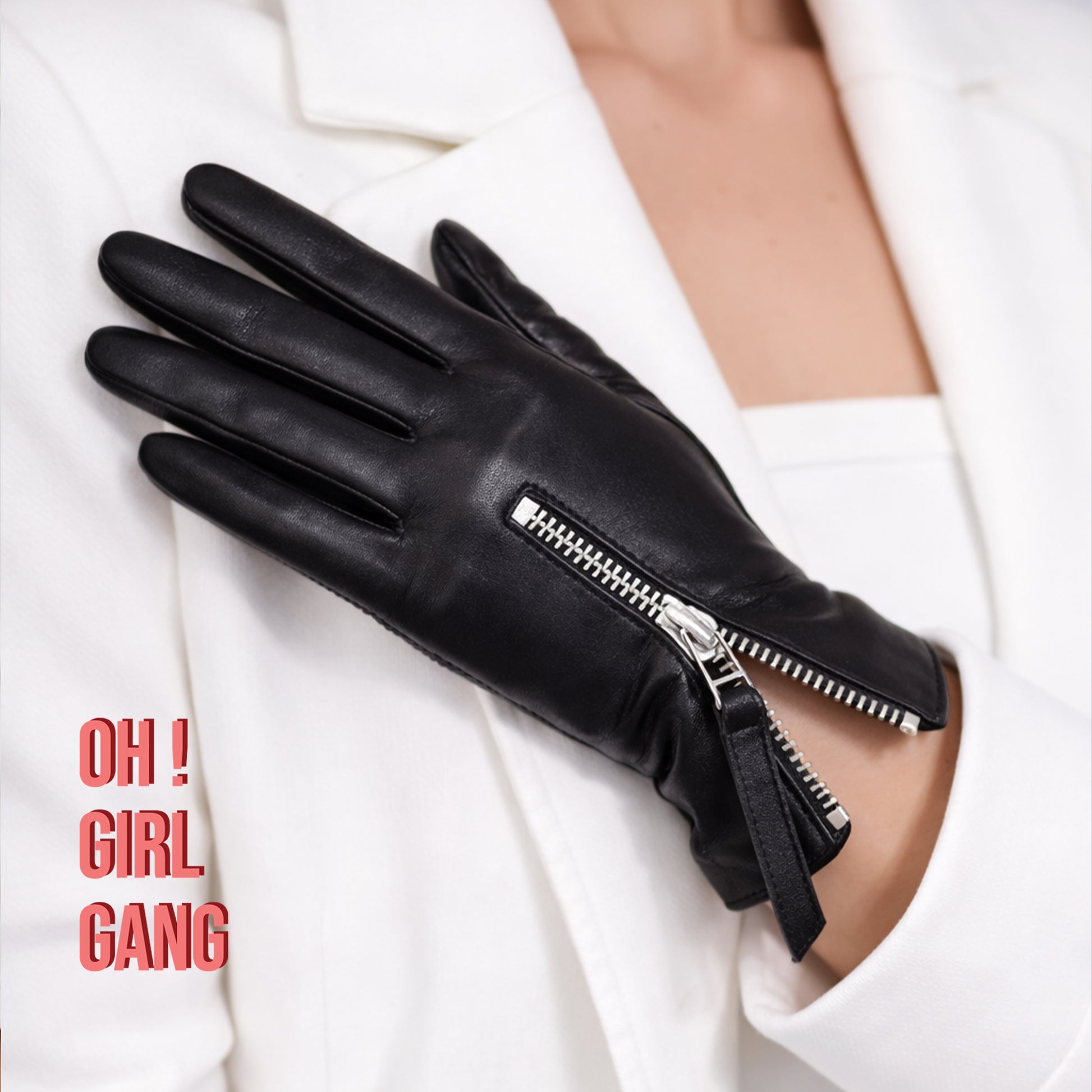 Genuine Leather Short Gloves with Zipper – Black Leather Gloves – Statement Gloves&nbsp;