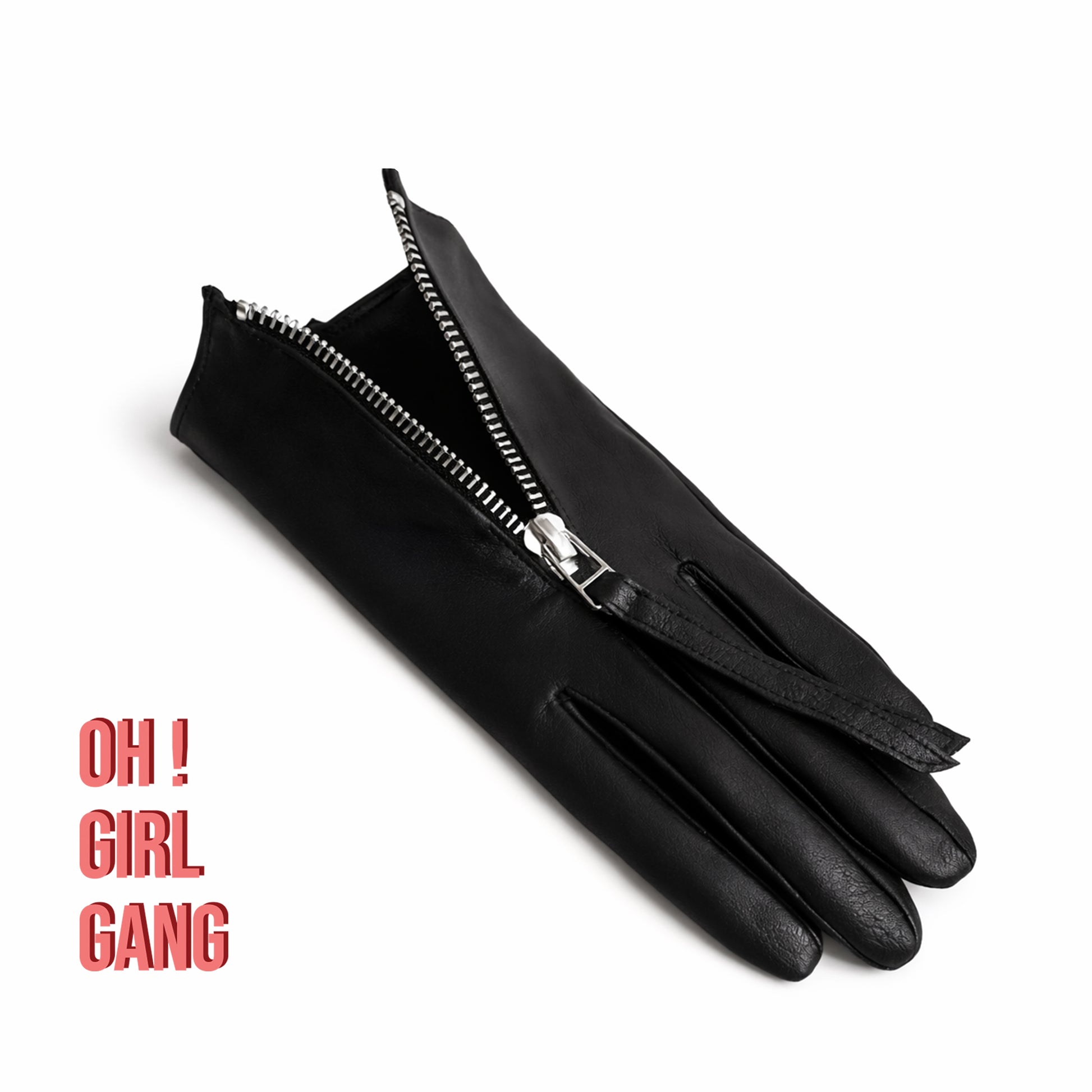 Genuine Leather Short Gloves with Zipper – Black Leather Gloves – Statement Gloves 