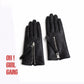 Genuine Leather Short Gloves with Zipper – Black Leather Gloves – Statement Gloves 
