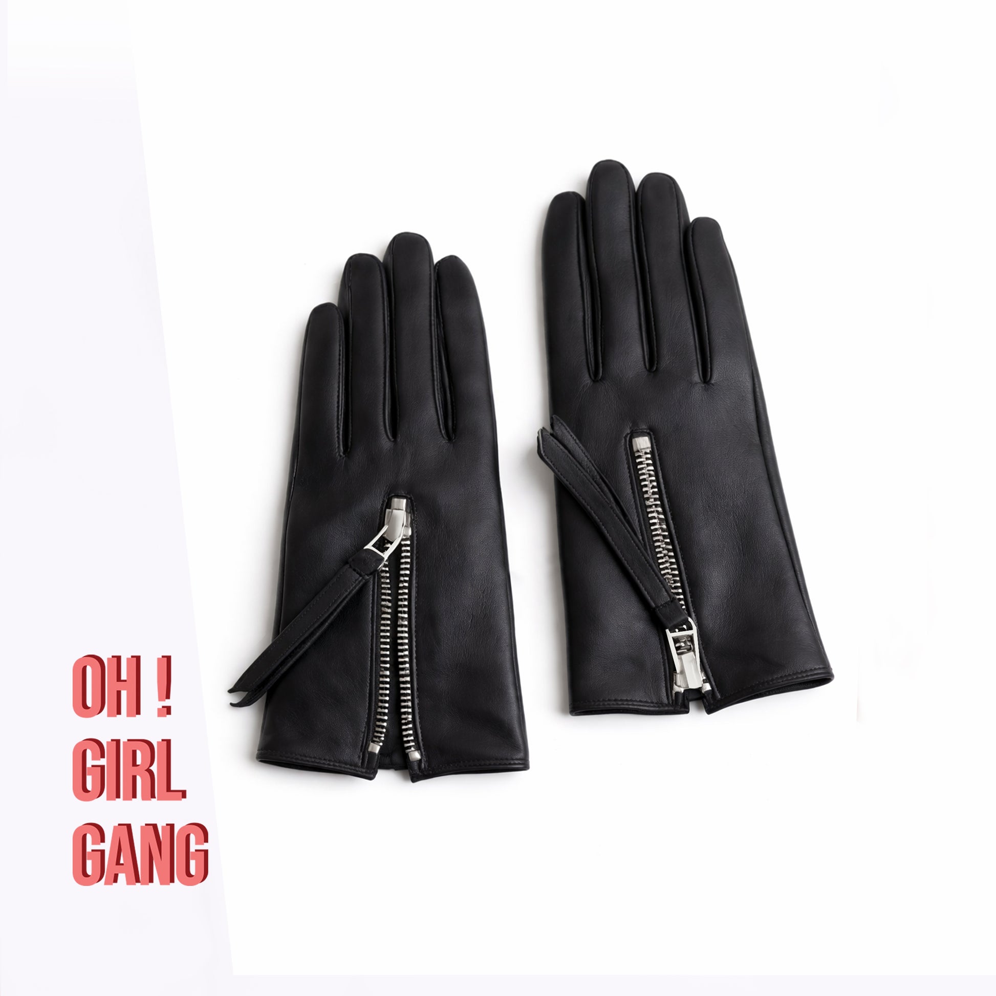 Genuine Leather Short Gloves with Zipper – Black Leather Gloves – Statement Gloves 