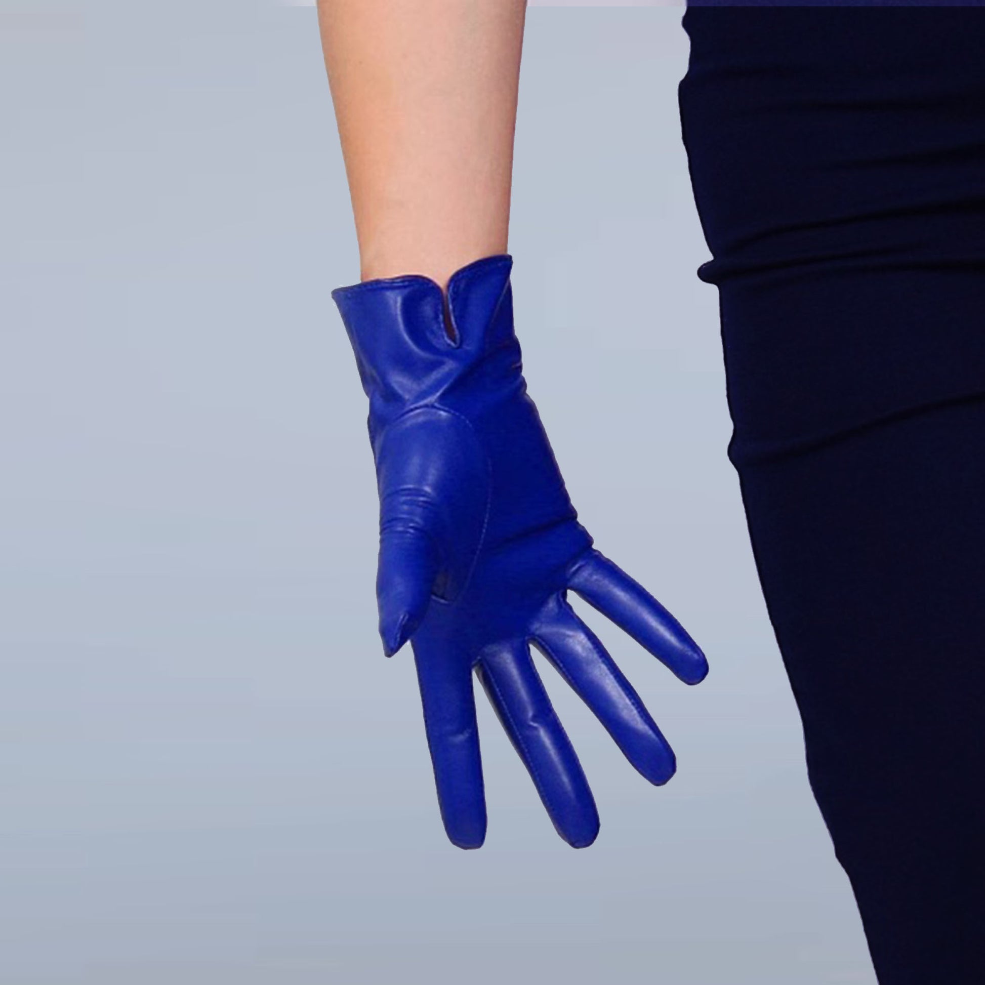 Blue GENUINE LEATHER short gloves, Brown, light blue, Red Fine quality touch screen real leather gloves (25cm), Winter keep warm glove