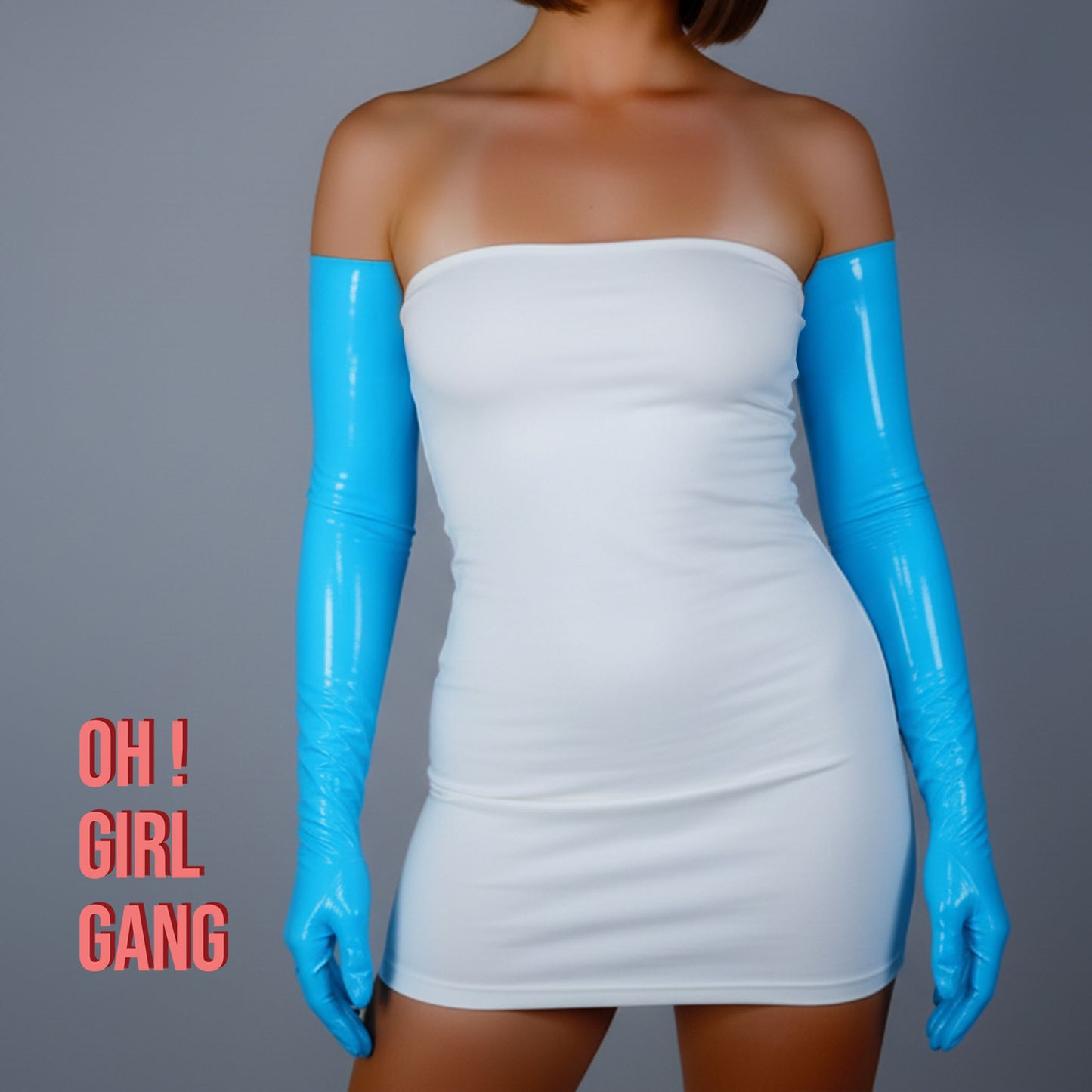 Sky Blue Latex PU opera Gloves, Long Gloves Oh Girl Gang
