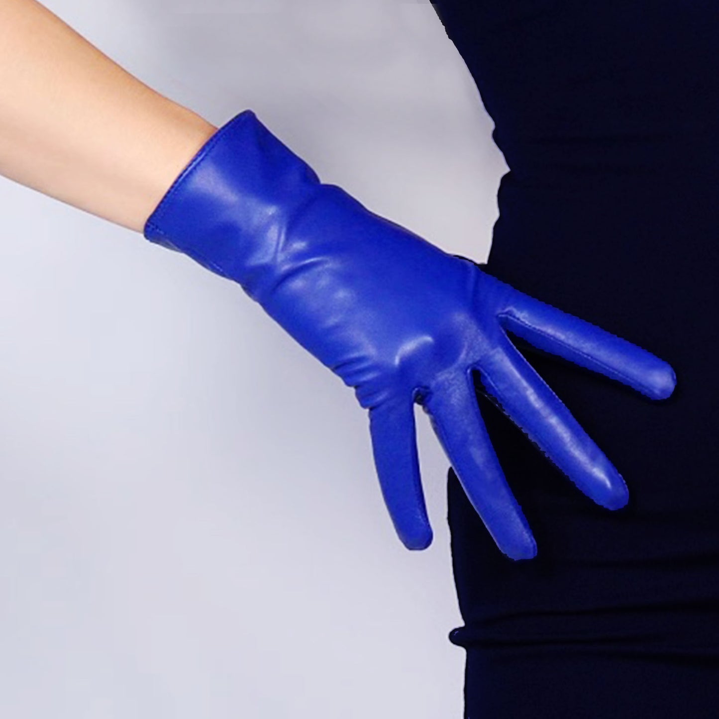 Blue GENUINE LEATHER short gloves, Brown, light blue, Red Fine quality touch screen real leather gloves (25cm), Winter keep warm glove