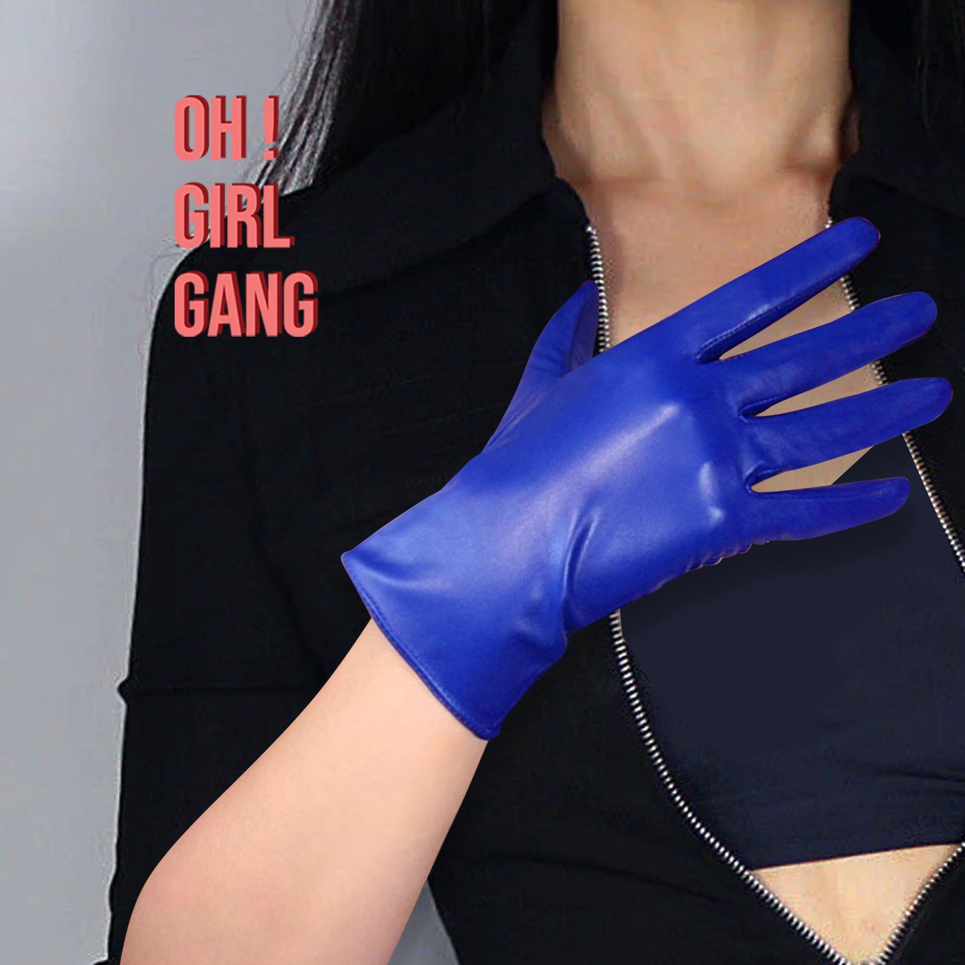 Blue GENUINE LEATHER short gloves, Brown, light blue, Red Fine quality touch screen real leather gloves (25cm), Winter keep warm glove