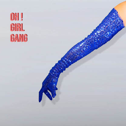 Electric Blue shinny Sequin Opera Gloves (70cm)