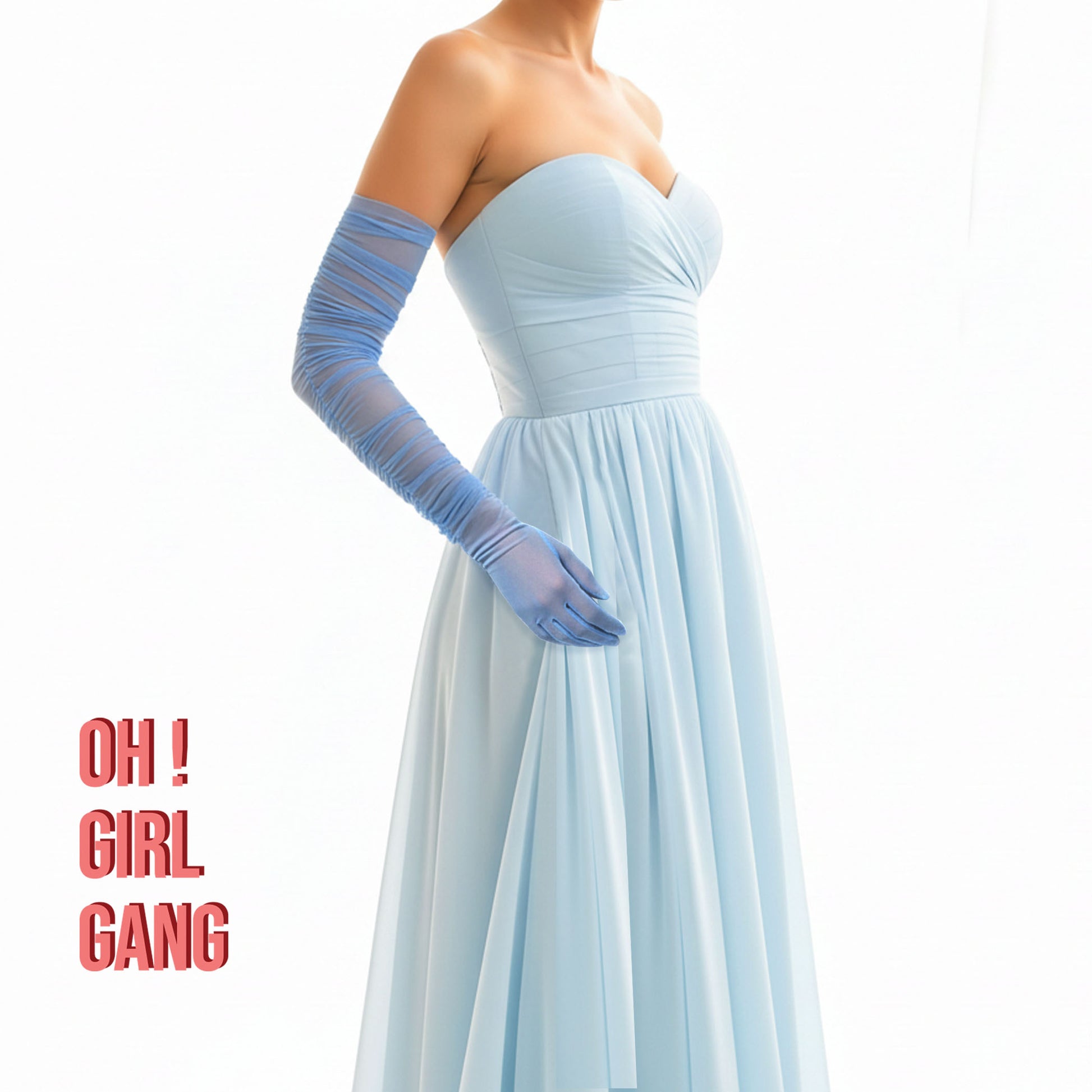 Blue Tulle Opera Gloves: Touchscreen Evening Gloves, Bridal, Prom, Party Costume, Bachelorette