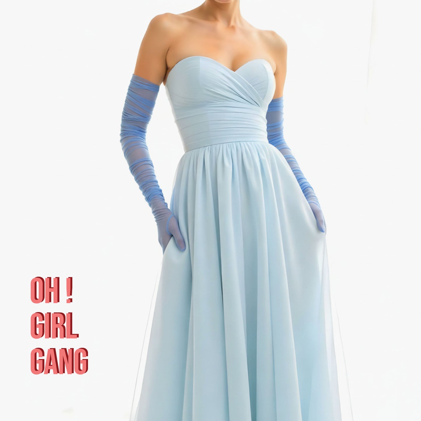 Blue Tulle Opera Gloves: Touchscreen Evening Gloves, Bridal, Prom, Party Costume, Bachelorette