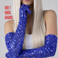Electric Blue Shiny Sequin Opera Gloves (70cm)