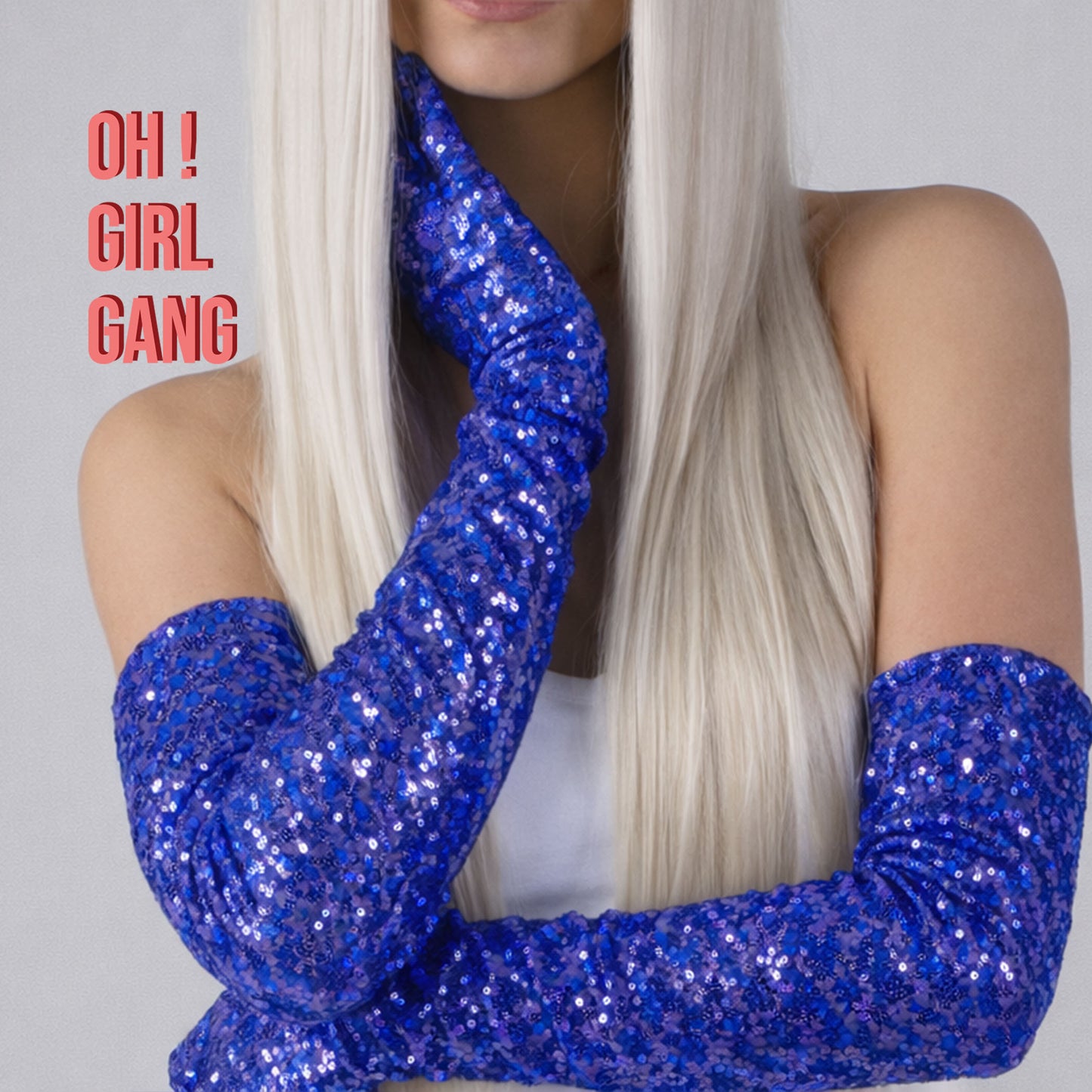 Electric Blue Shiny Sequin Opera Gloves (70cm)