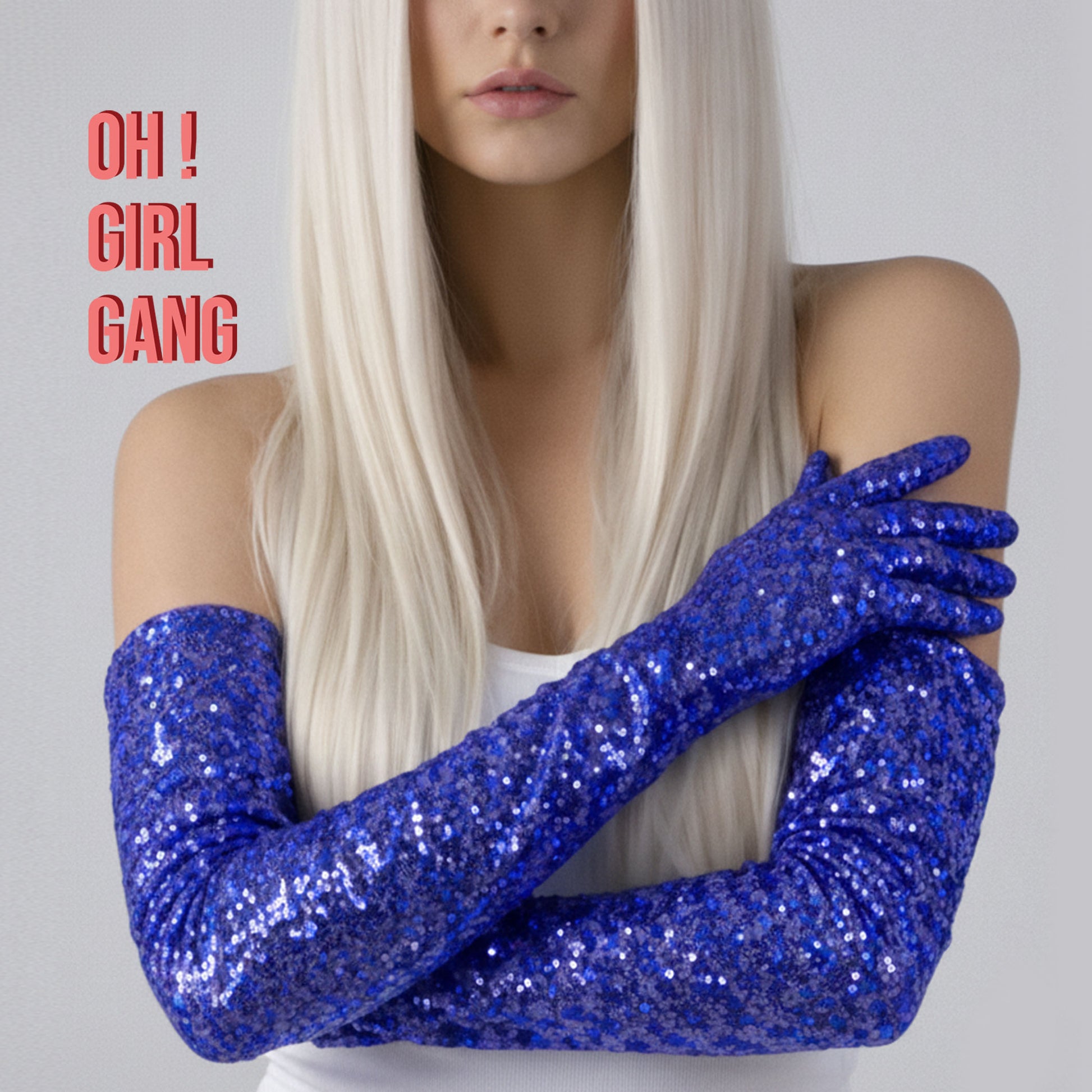 Electric Blue Shiny Sequin Opera Gloves (70cm)