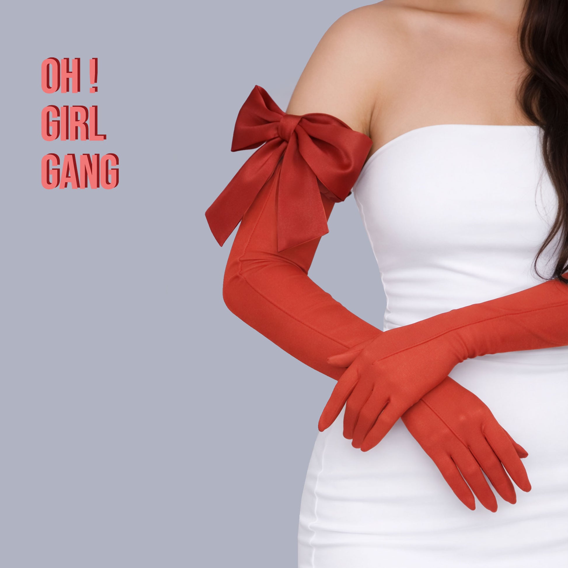 Red Tulle Opera Gloves: Big Satin Bow, Show Girl Costume, More Colors Available