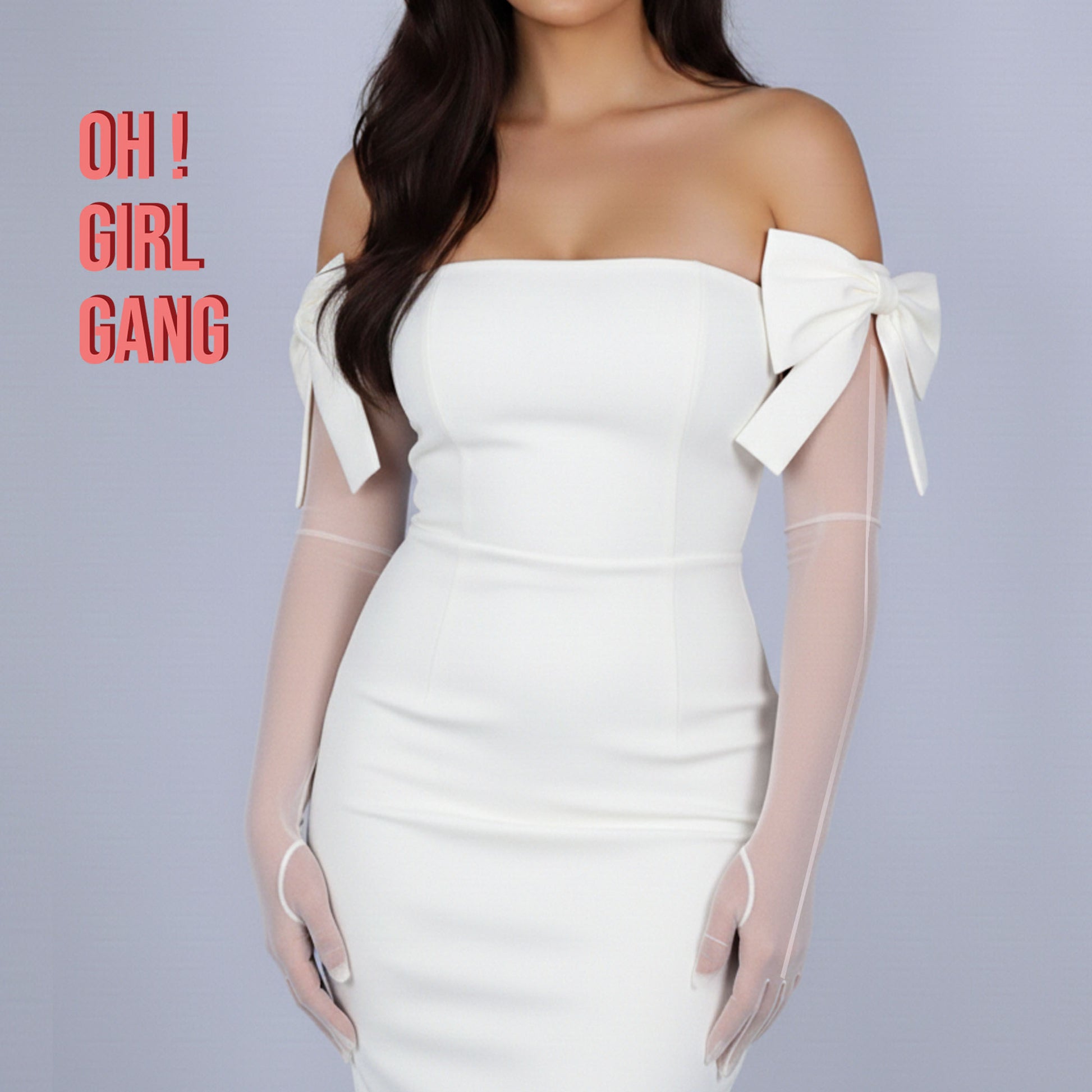 White Tulle Opera Gloves: Big Satin Bow, Show Girl Costume, More Colors Available