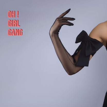 Black Tulle Opera Gloves: Big Satin Bow, Show Girl Costume, More Colors Available