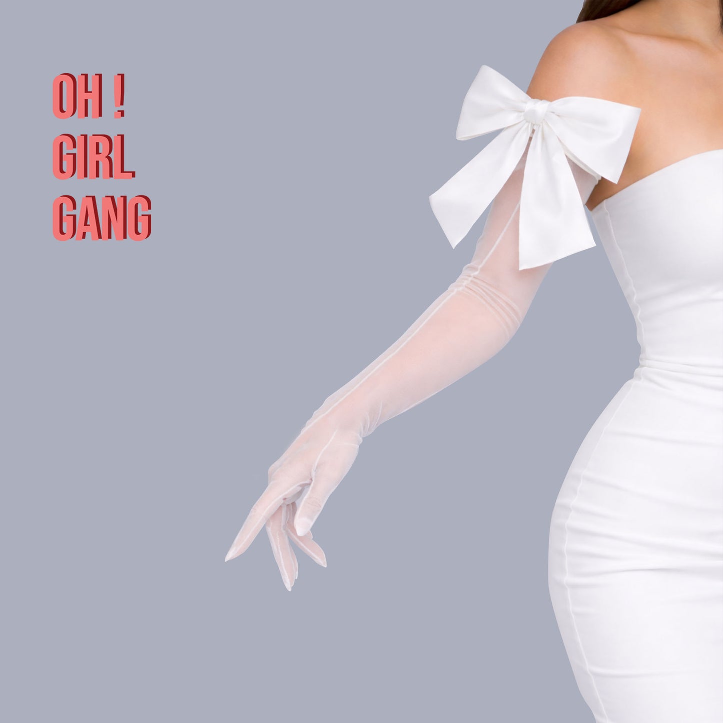 White Tulle Opera Gloves: Big Satin Bow, Show Girl Costume, More Colors Available