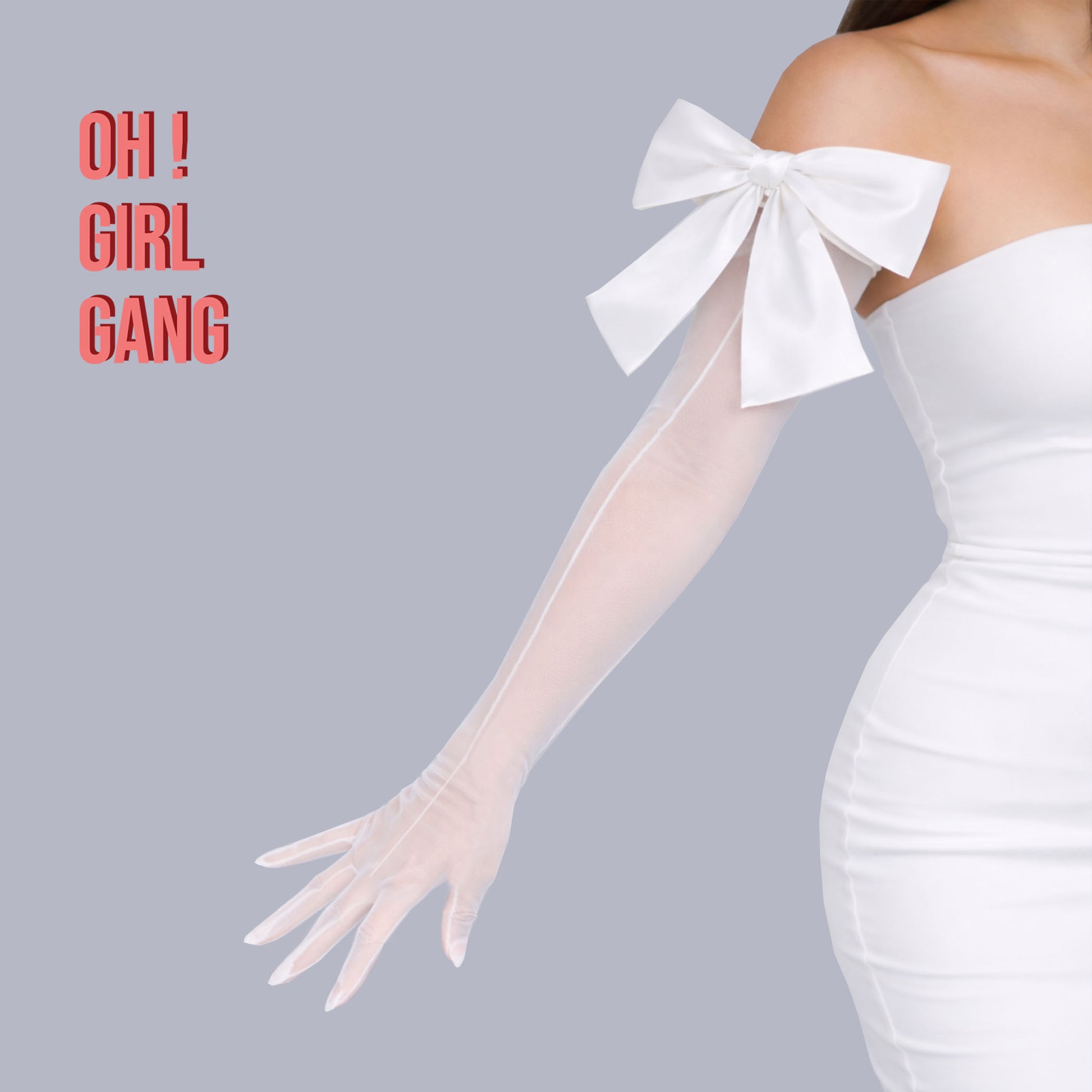 White Tulle Opera Gloves: Big Satin Bow, Show Girl Costume, More Colors Available