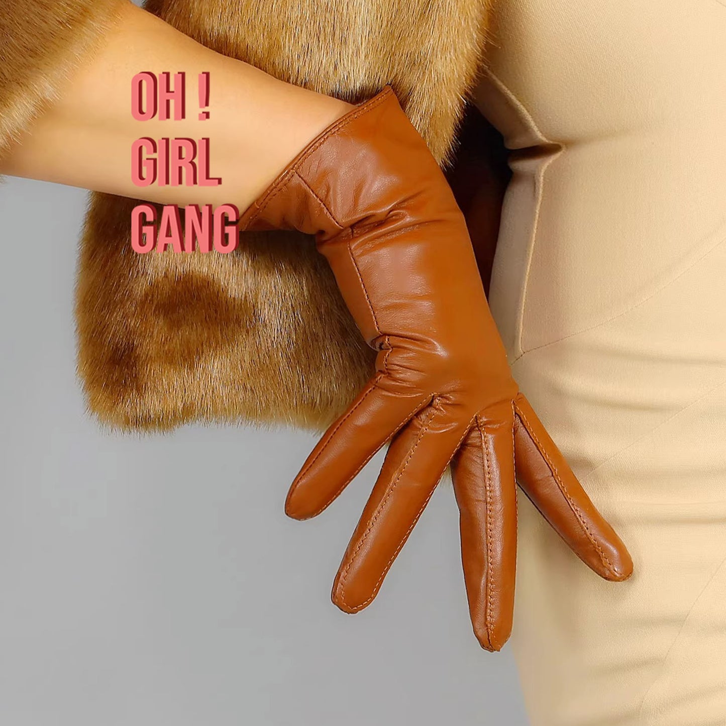Blue GENUINE LEATHER short gloves, Brown, light blue, Red Fine quality touch screen real leather gloves (25cm), Winter keep warm glove