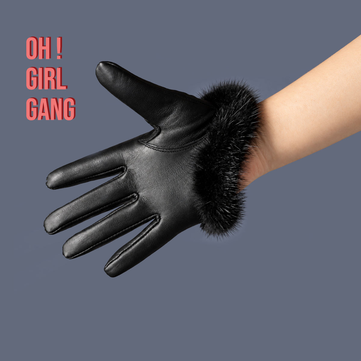 Genuine Lambskin Leather Half-Palm Gloves with Fur Trim