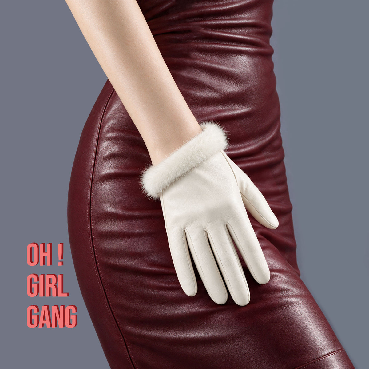 Genuine Lambskin Leather Half-Palm Gloves with Fur Trim