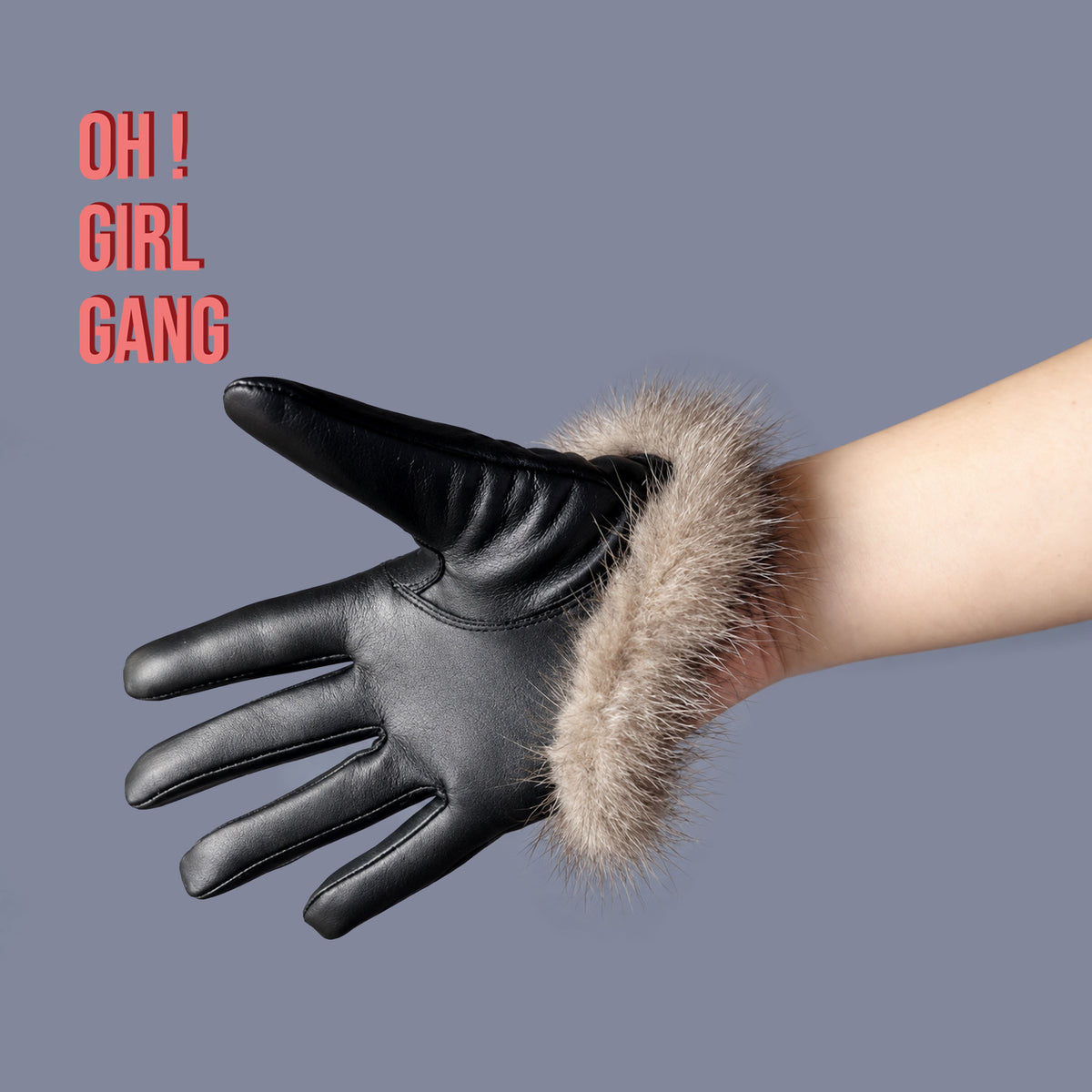Genuine Lambskin Leather Half-Palm Gloves with Fur Trim