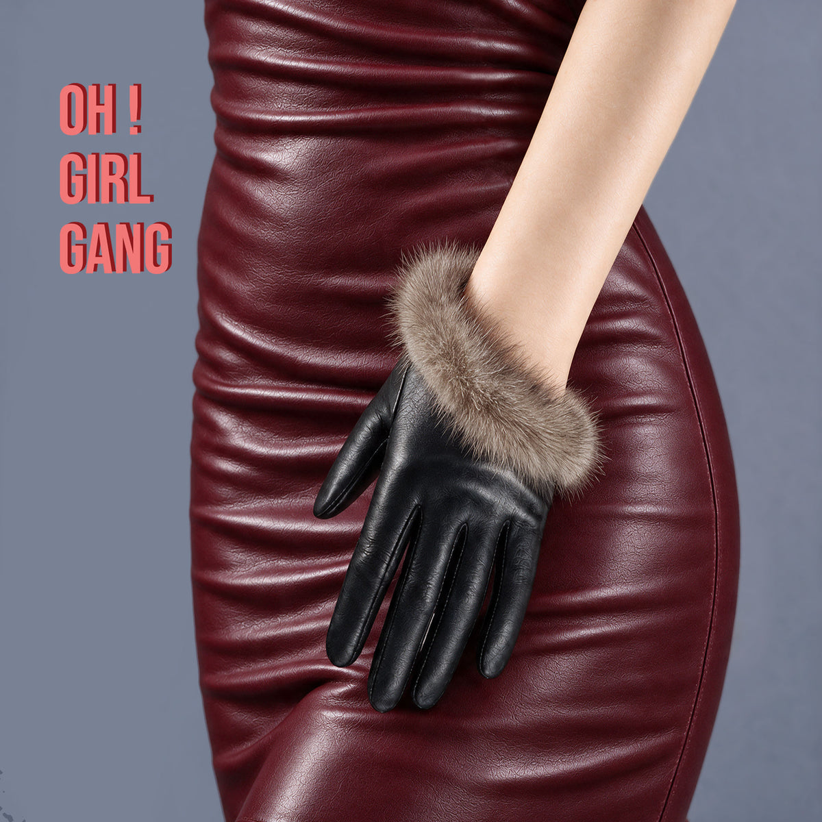 Genuine Lambskin Leather Half-Palm Gloves with Fur Trim