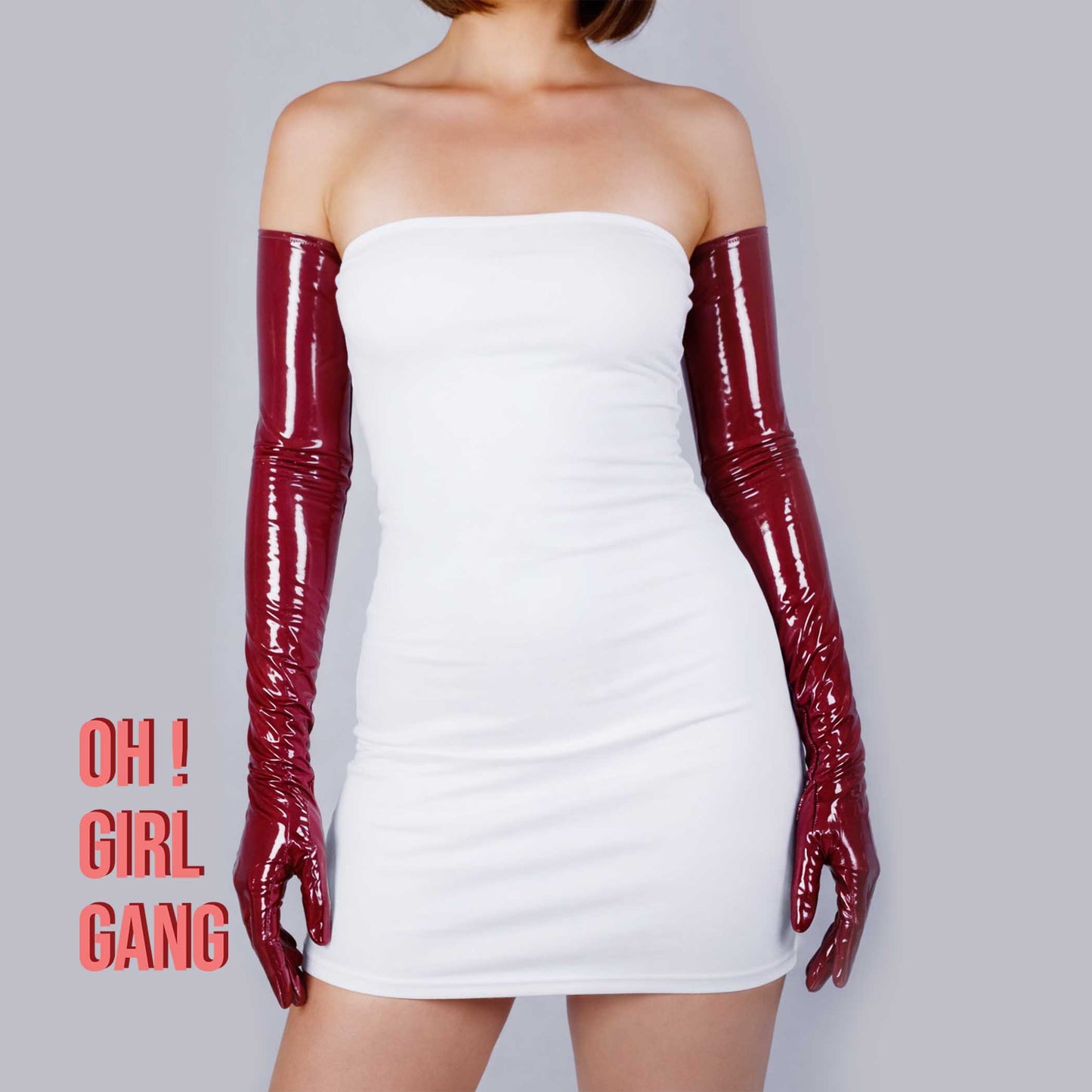 Latex PU Long Gloves (70cm) Burgundy