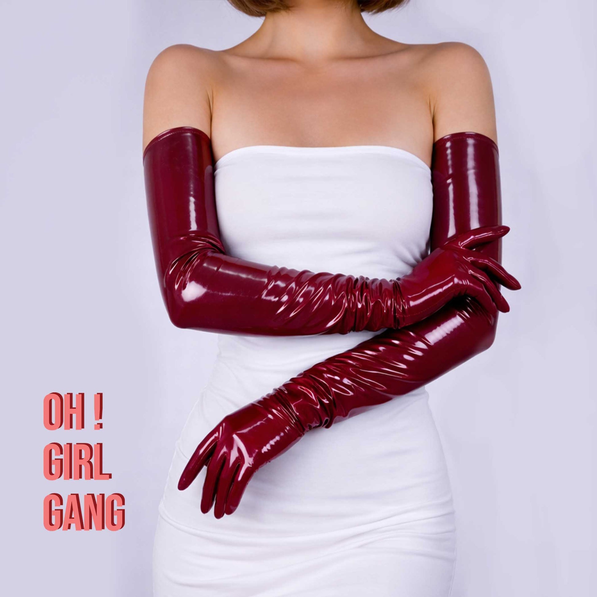 Latex PU Long Gloves (70cm) Burgundy