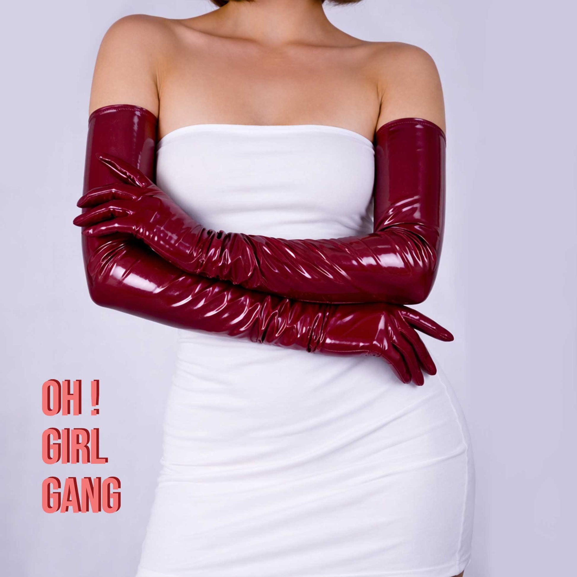 Latex PU Long Gloves (70cm) Burgundy