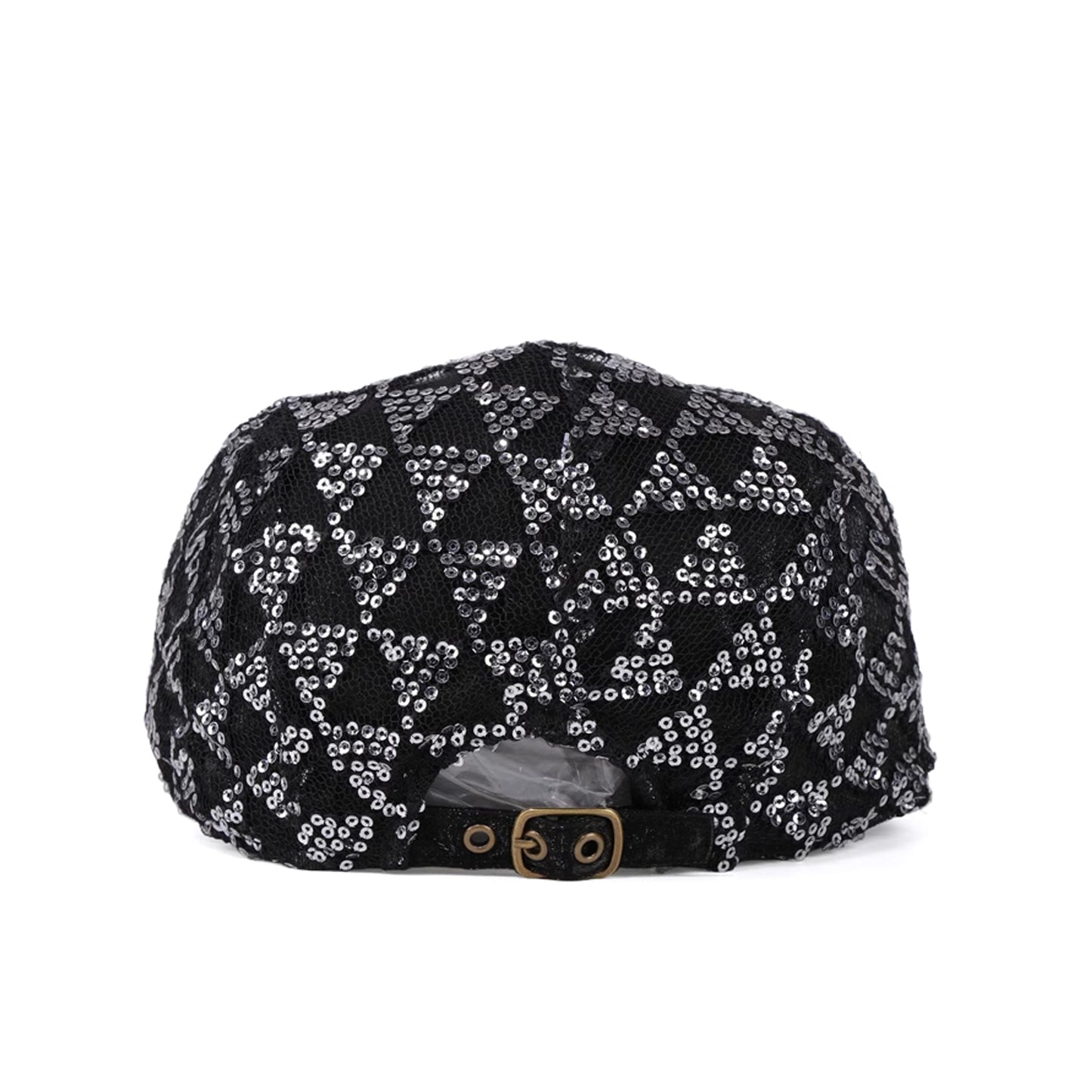Shiny Pattern Sequin Flat Cap, Checkered pattern sequin driver cap, Black newsboy cap, Silver metallic baker cap, Street Fashion style
