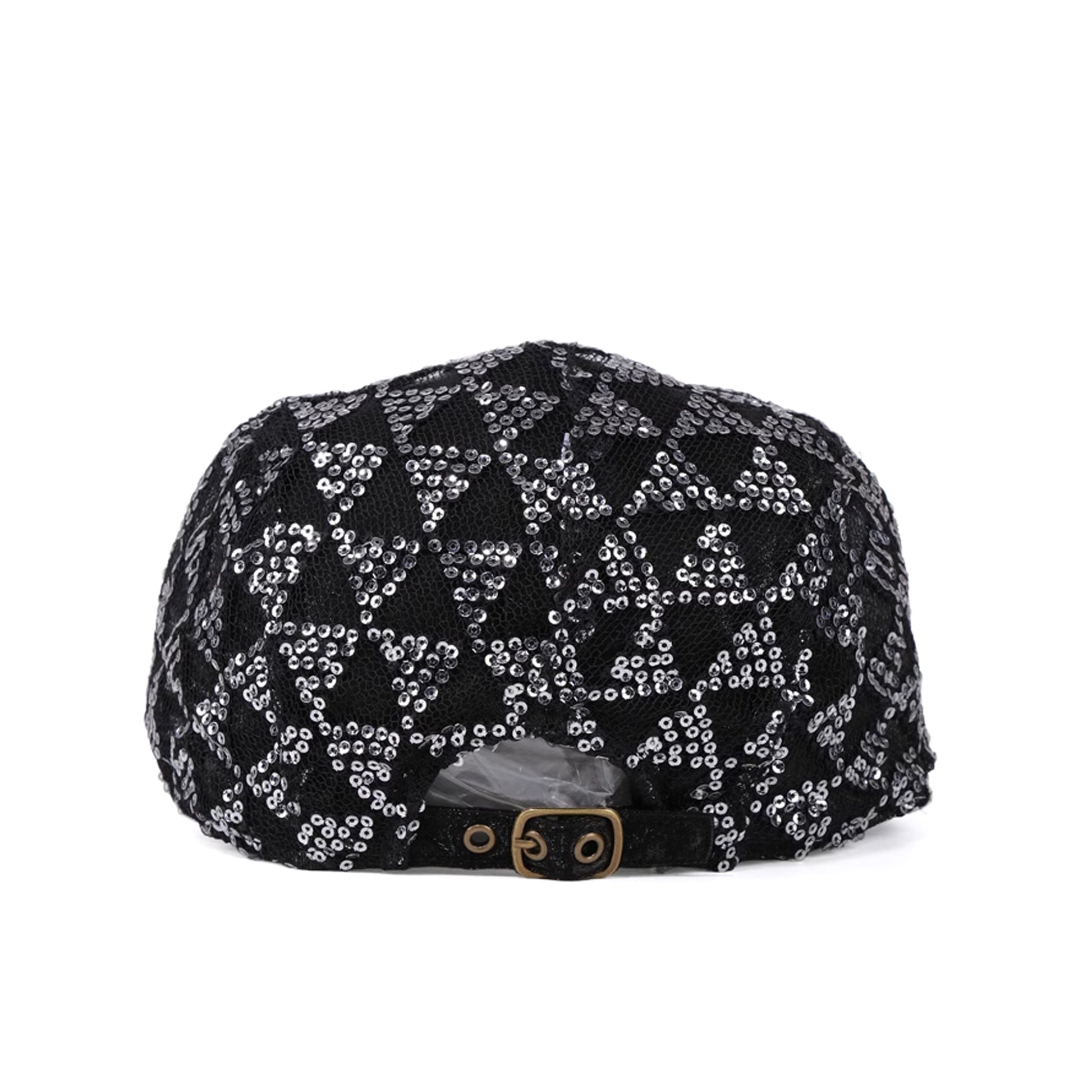 Shiny Pattern Sequin Flat Cap, Checkered pattern sequin driver cap, Black newsboy cap, Silver metallic baker cap, Street Fashion style