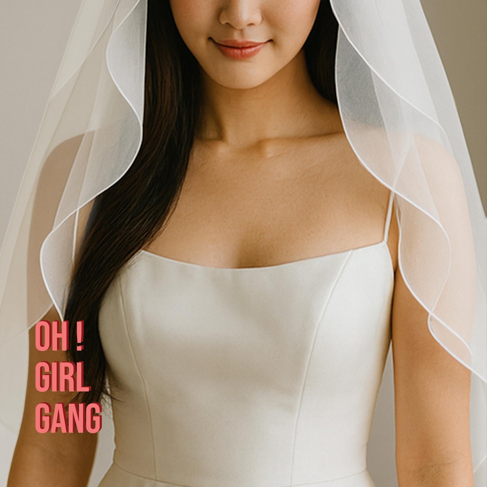 White Chiffon Two-Layer Bridal Veil 135 cm — Rolled Edge, Sewn-in Hair Comb, Minimalist Wedding Veil