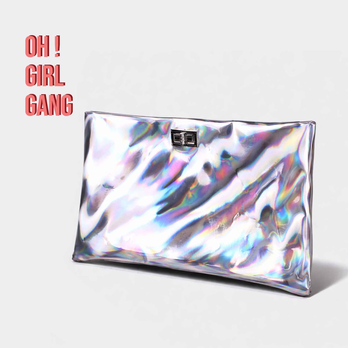 Holographic Silver Clutch Bag, Cyber Futuristic Party Clutch, Metallic Silver Laser Evening Bag