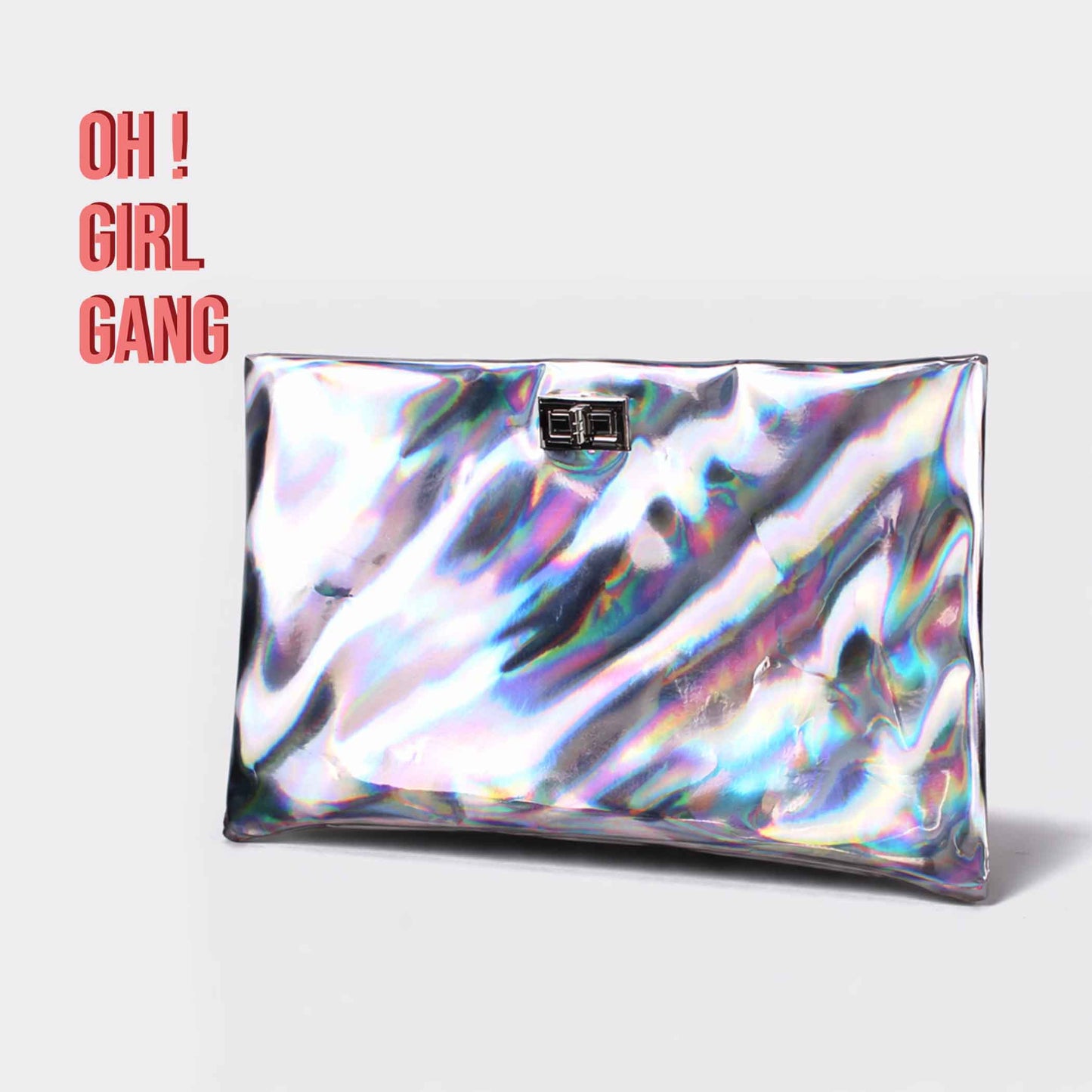Holographic Silver Clutch Bag, Cyber Futuristic Party Clutch, Metallic Silver Laser Evening Bag