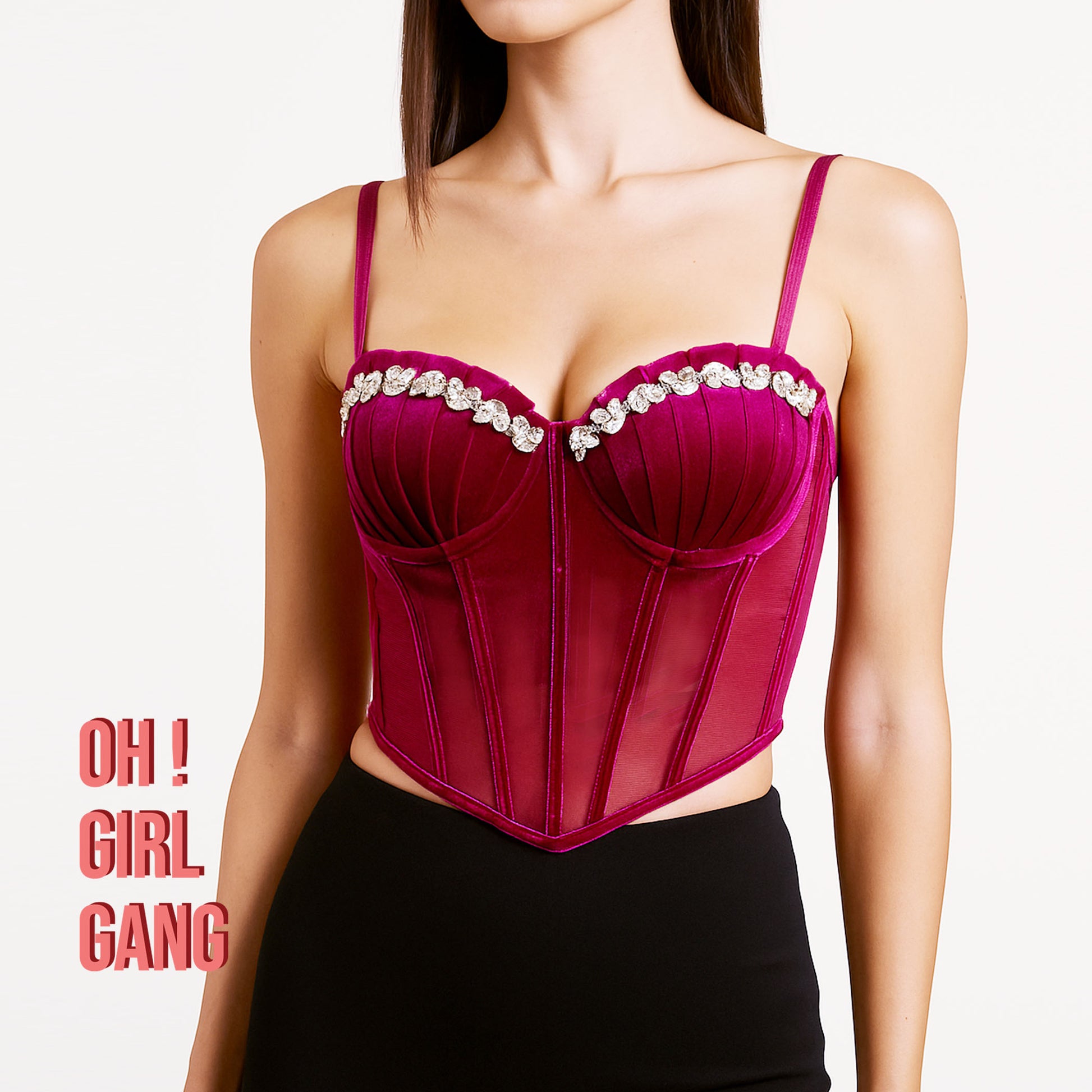 lace rhinestone camisole, padded bustier top, sexy backless top, pure desire aesthetic, soft girl style, clubbing outfit, lace crop top, bridal top, statement camisole, y2k fashion, elegant corset top, Oh Girl Gang, festival outfit, lingerie as outerwear, date night look

Let me know if you want visuals (model mockup), Pinterest alt text, or social media
