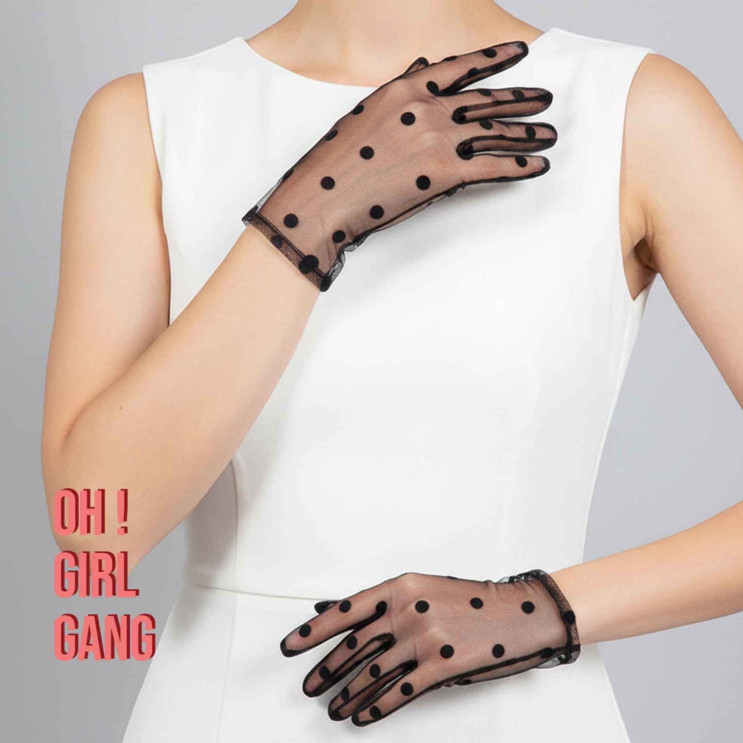 Crocheted Black Gloves with Black Polka Dot Gloves