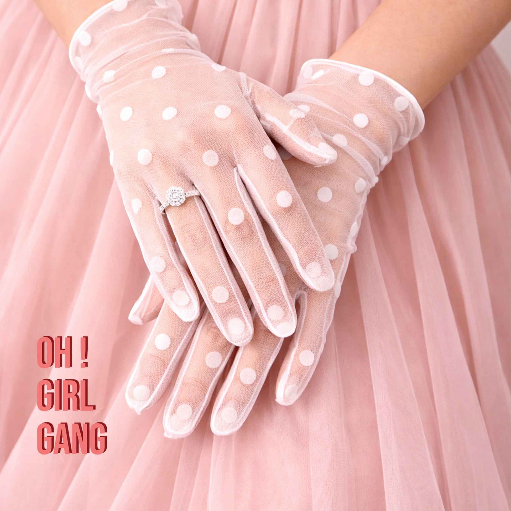 Crocheted white Gloves with white Polka Dot Gloves