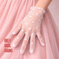 Crocheted white Gloves with white Polka Dot Gloves