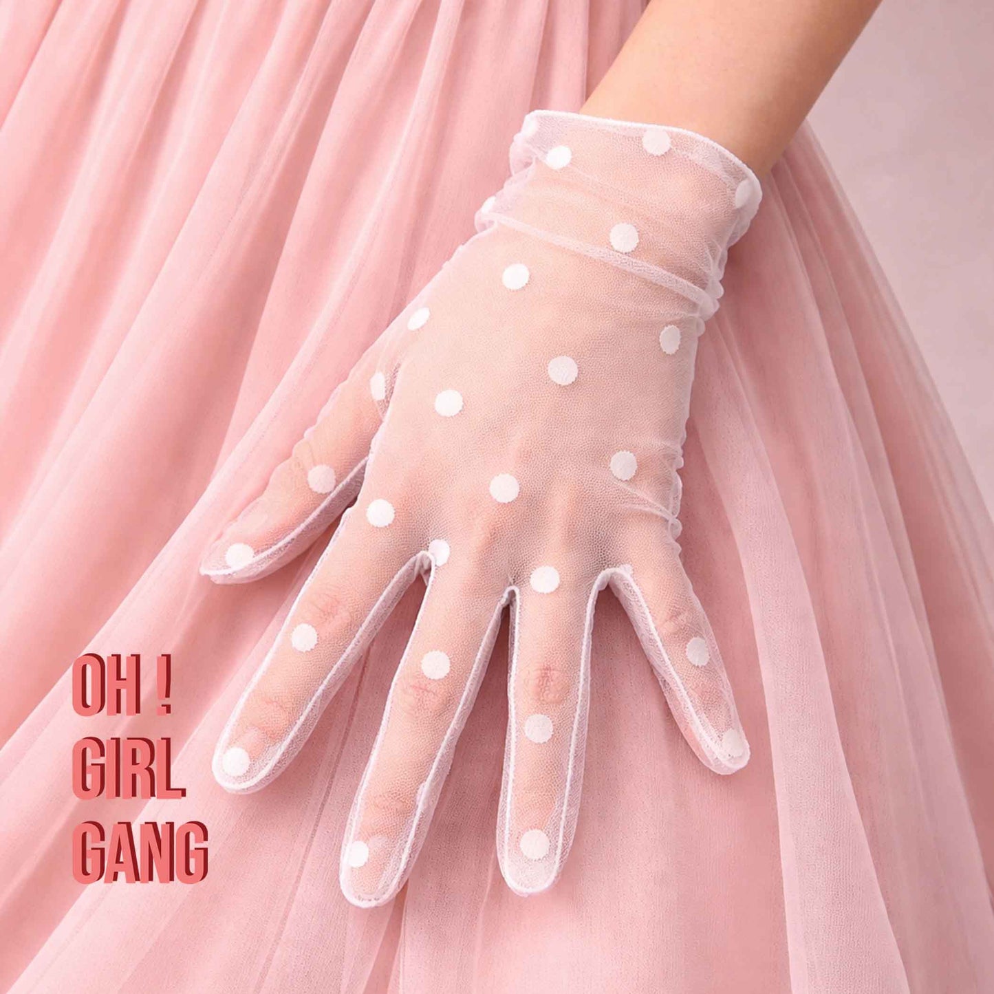 Crocheted white Gloves with white Polka Dot Gloves