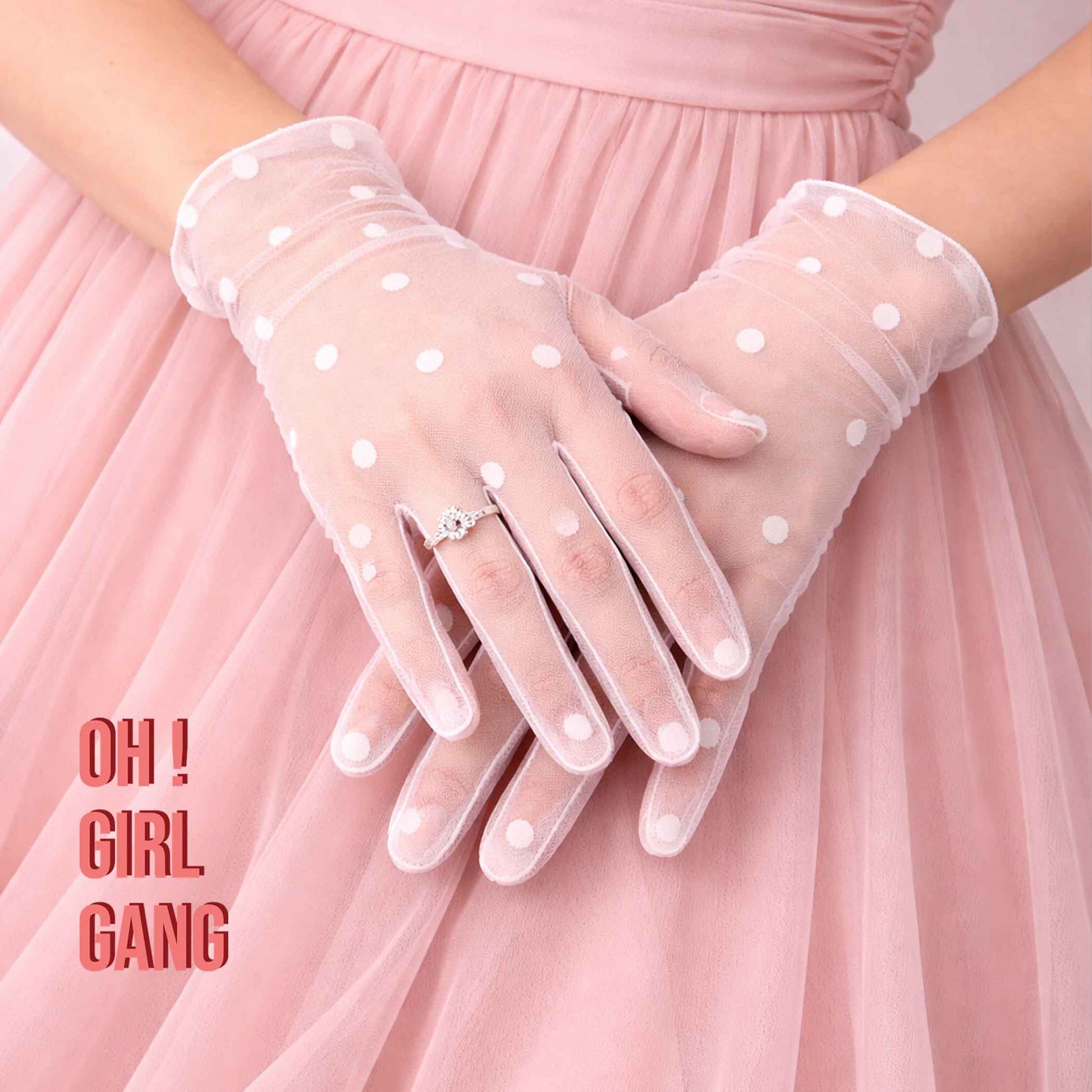 Crocheted white Gloves with white Polka Dot Gloves