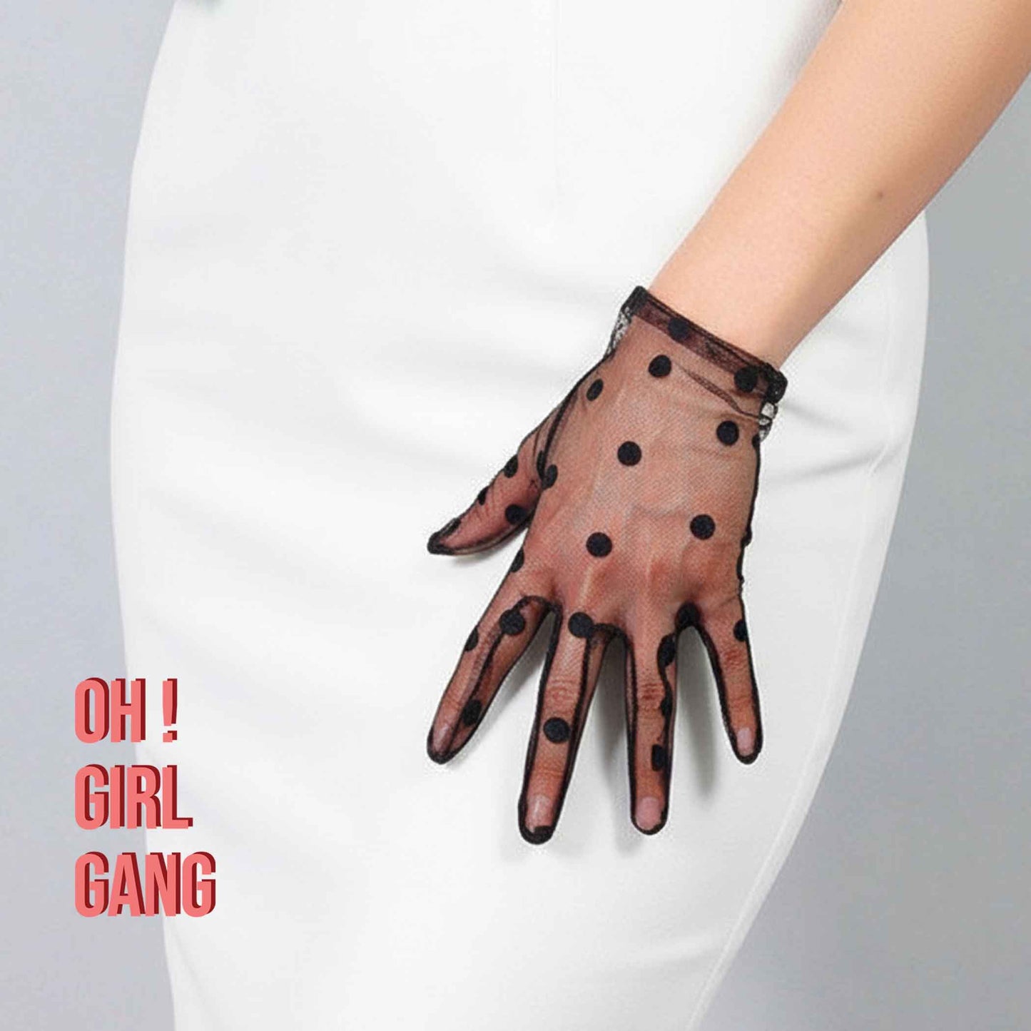 Crocheted Black Gloves with Black Polka Dot Gloves