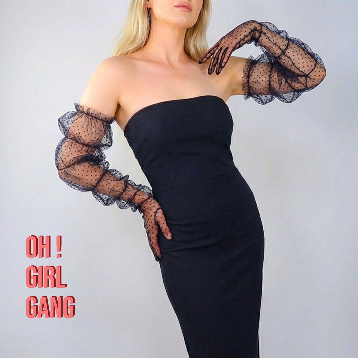 Black Ruffle Tulle Gloves (85cm Long)
