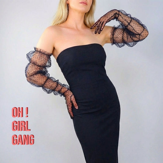 Black Ruffle Tulle Gloves (85cm Long)