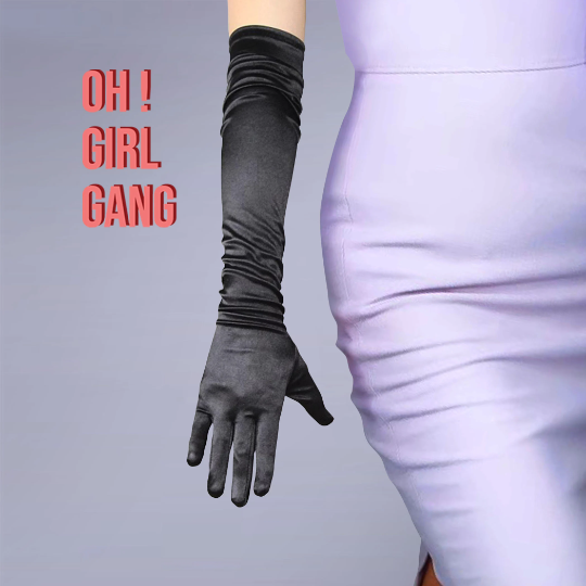 Black Classic Opera Gloves, Silk Satin Bridal gloves (58cm,38cm)